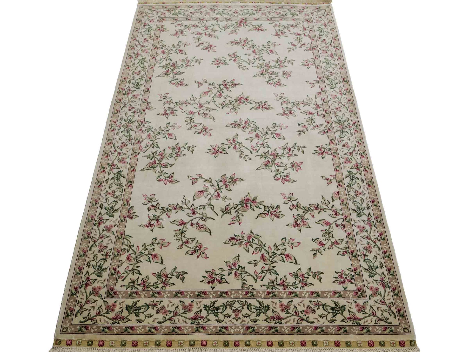 Sehr feiner, handgeknüpfter Khademi Hereke Orientteppich aus Seide, weiß, creme. 155x94 cm. Vertrieb durch Jupiter Intl.