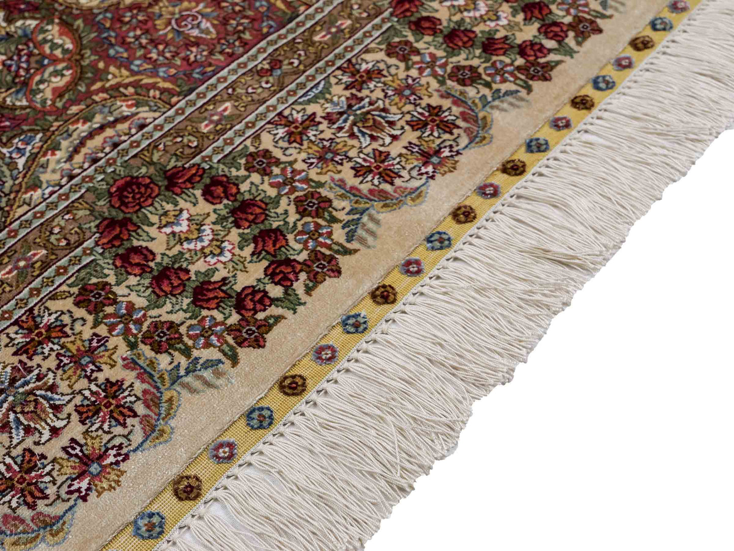 Sehr feiner, handgeknüpfter Khademi Hereke Orientteppich aus Seide, creme. 156x94 cm. Vertrieb durch Jupiter Intl.