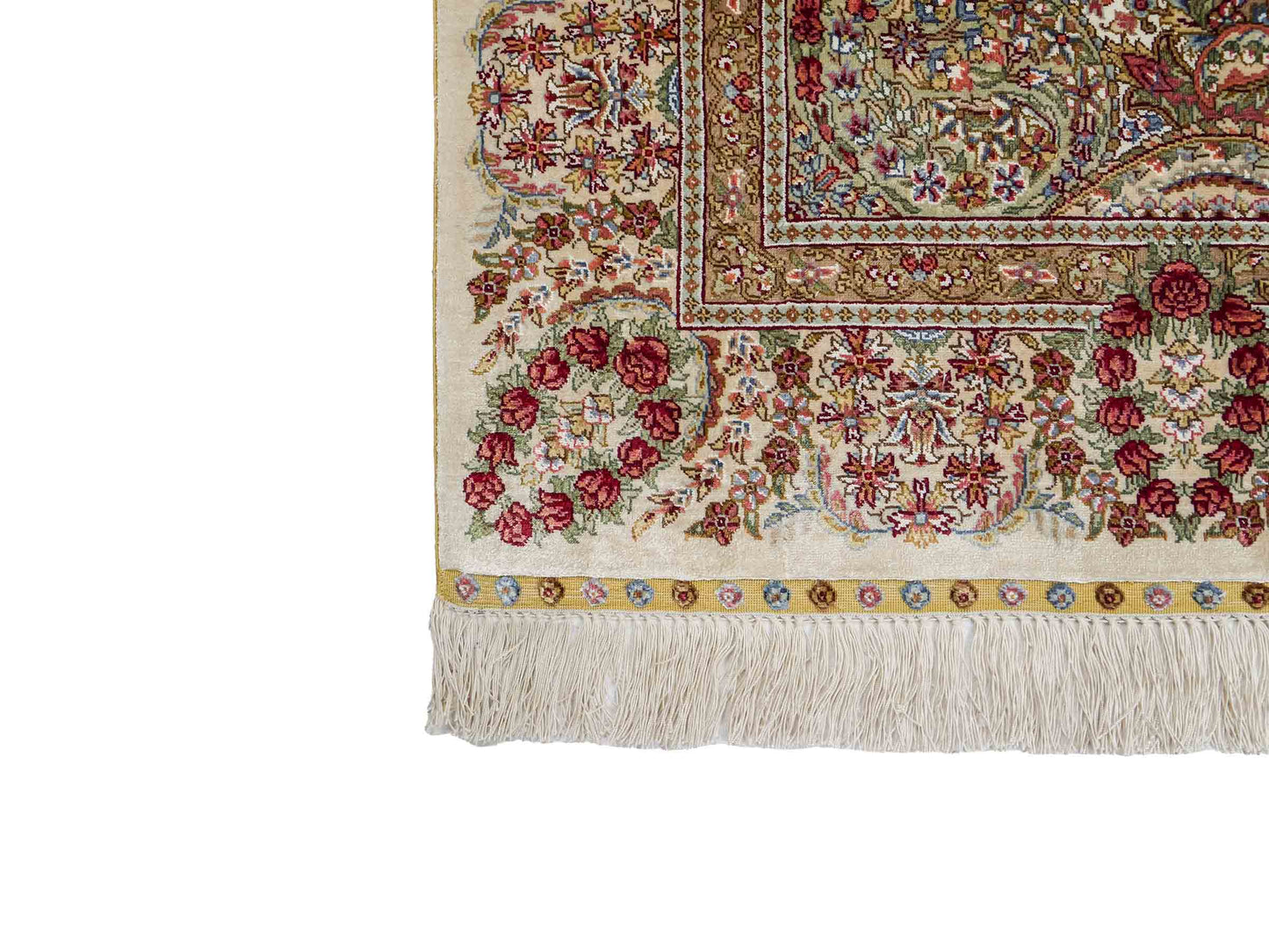 Sehr feiner, handgeknüpfter Khademi Hereke Orientteppich aus Seide, creme. 156x94 cm. Vertrieb durch Jupiter Intl.