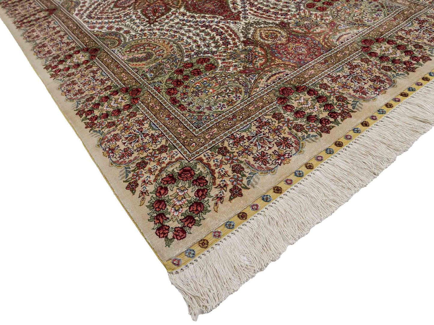 Sehr feiner, handgeknüpfter Khademi Hereke Orientteppich aus Seide, creme. 156x94 cm. Vertrieb durch Jupiter Intl.