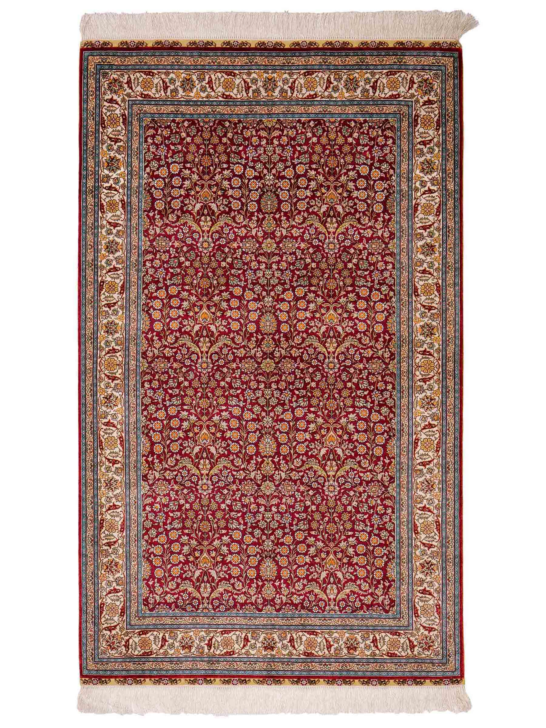 Sehr feiner, handgeknüpfter Khademi Hereke Orientteppich aus Seide, rot. 156x94 cm. Vertrieb durch Jupiter Intl.