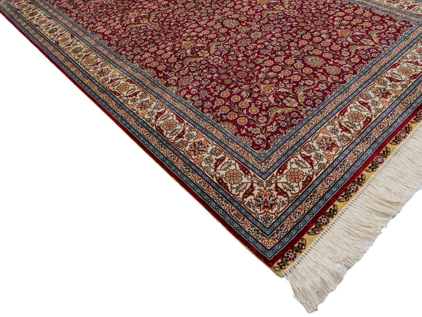 Sehr feiner, handgeknüpfter Khademi Hereke Orientteppich aus Seide, rot. 156x94 cm. Vertrieb durch Jupiter Intl.