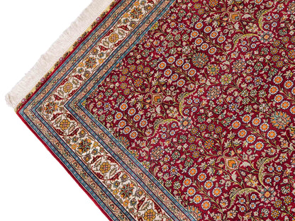 Sehr feiner, handgeknüpfter Khademi Hereke Orientteppich aus Seide, rot. 156x94 cm. Vertrieb durch Jupiter Intl.