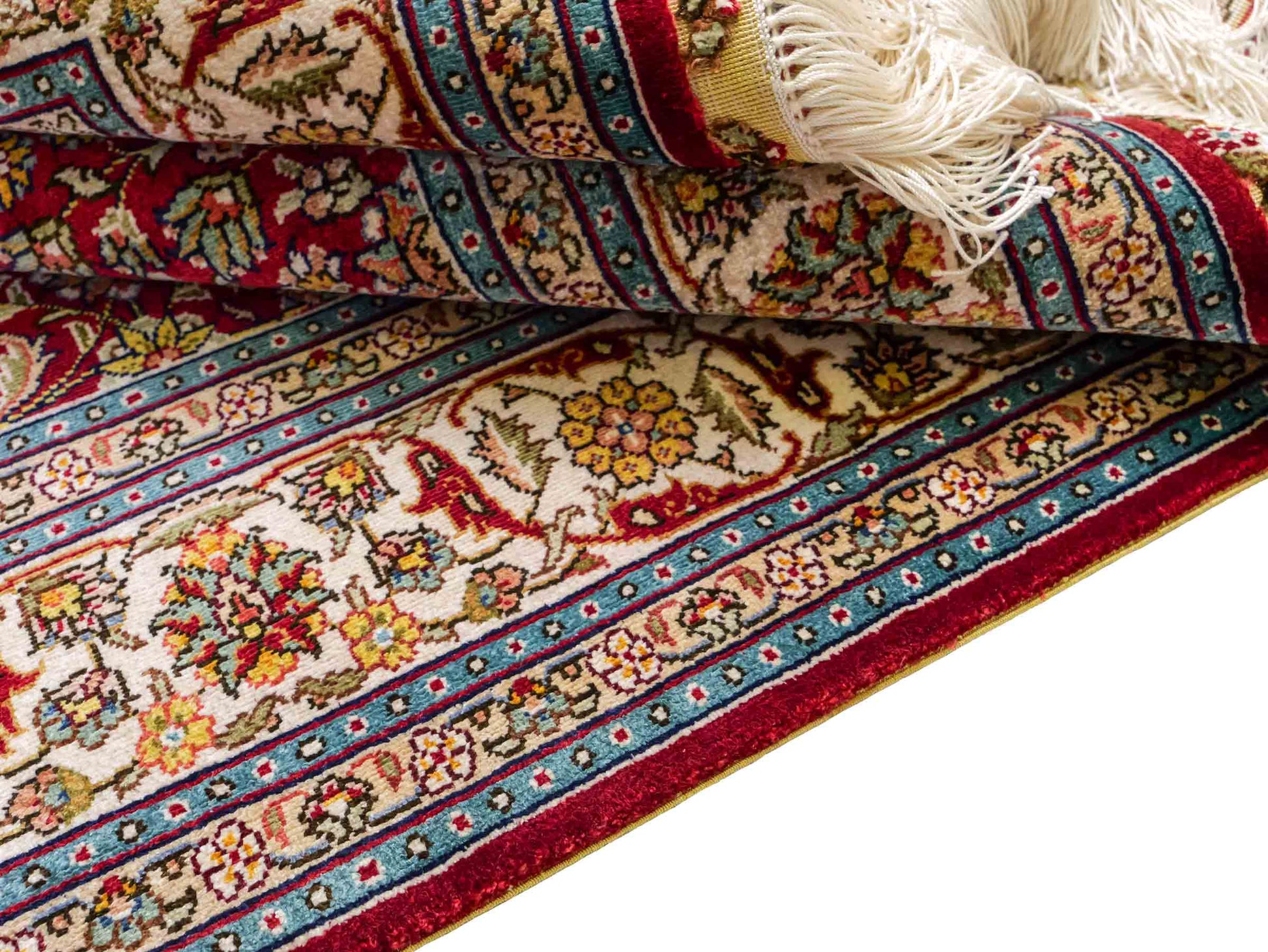 Sehr feiner, handgeknüpfter Khademi Hereke Orientteppich aus Seide, rot. 156x94 cm. Vertrieb durch Jupiter Intl.