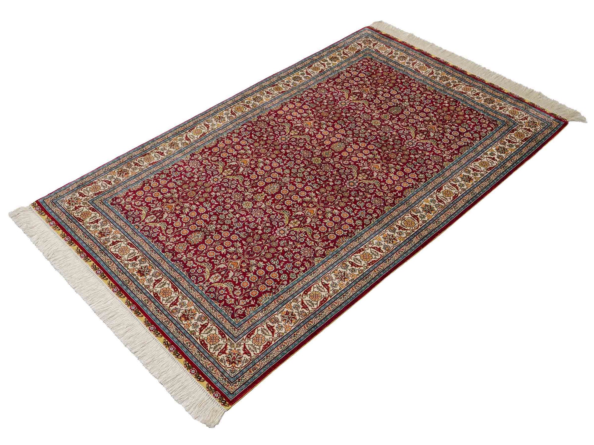Sehr feiner, handgeknüpfter Khademi Hereke Orientteppich aus Seide, rot. 156x94 cm. Vertrieb durch Jupiter Intl.