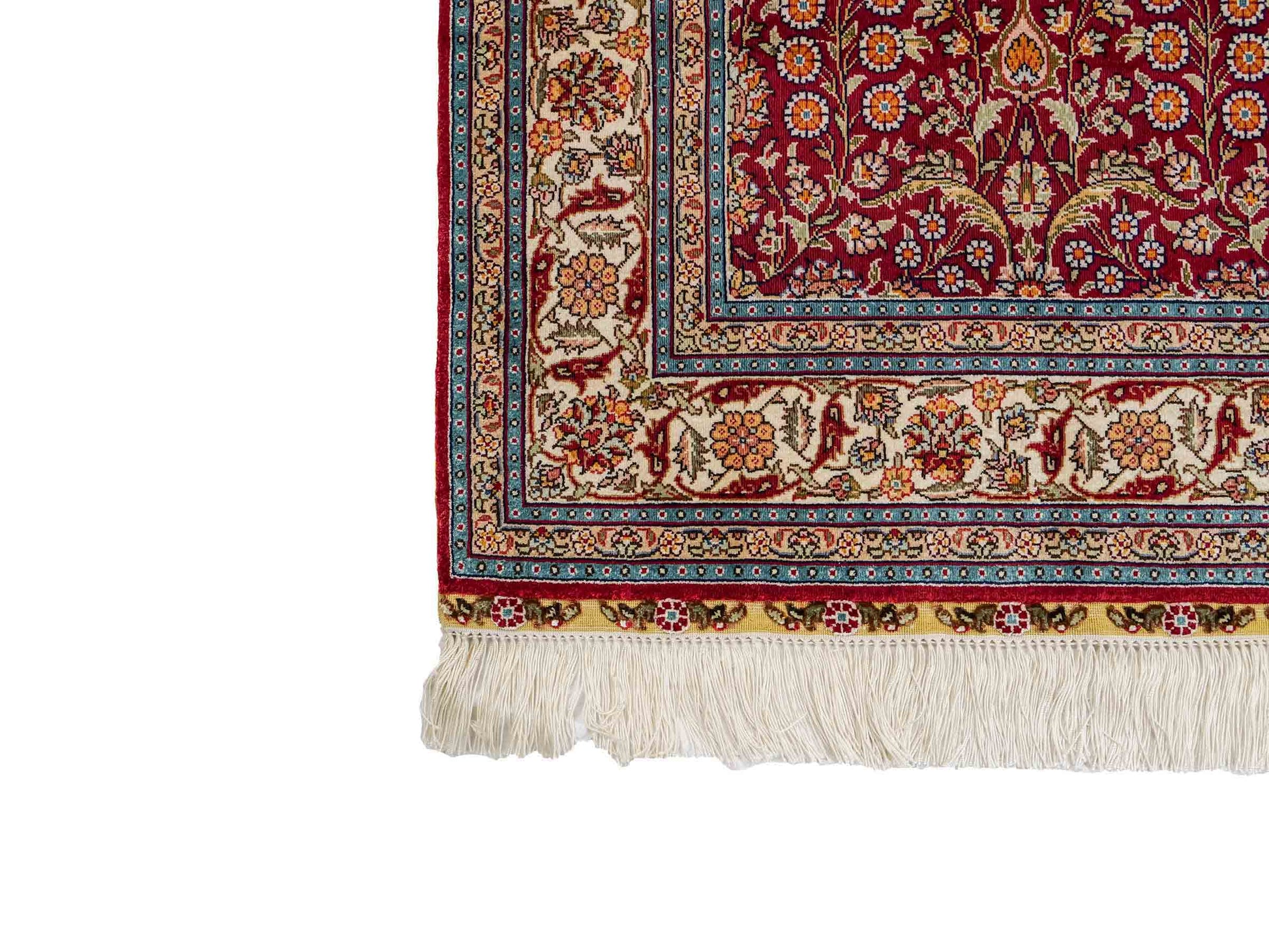 Sehr feiner, handgeknüpfter Khademi Hereke Orientteppich aus Seide, rot. 156x94 cm. Vertrieb durch Jupiter Intl.