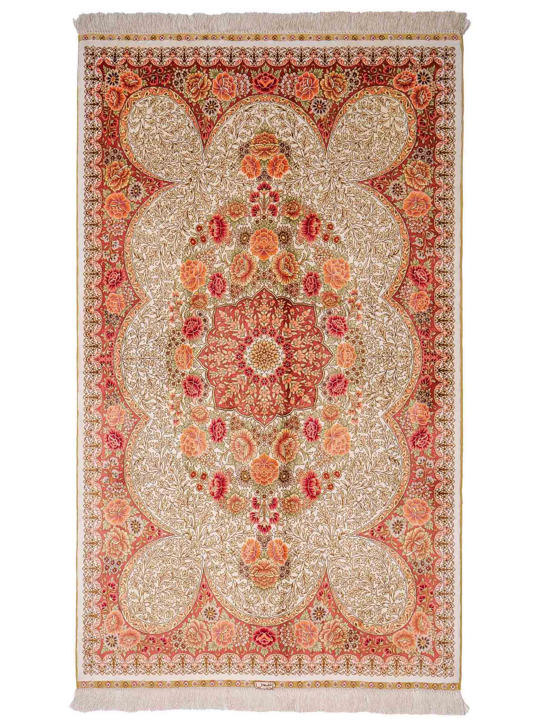 Sehr feiner, handgeknüpfter Khademi Hereke Orientteppich aus Seide, creme. 156x94 cm. Vertrieb durch Jupiter Intl.