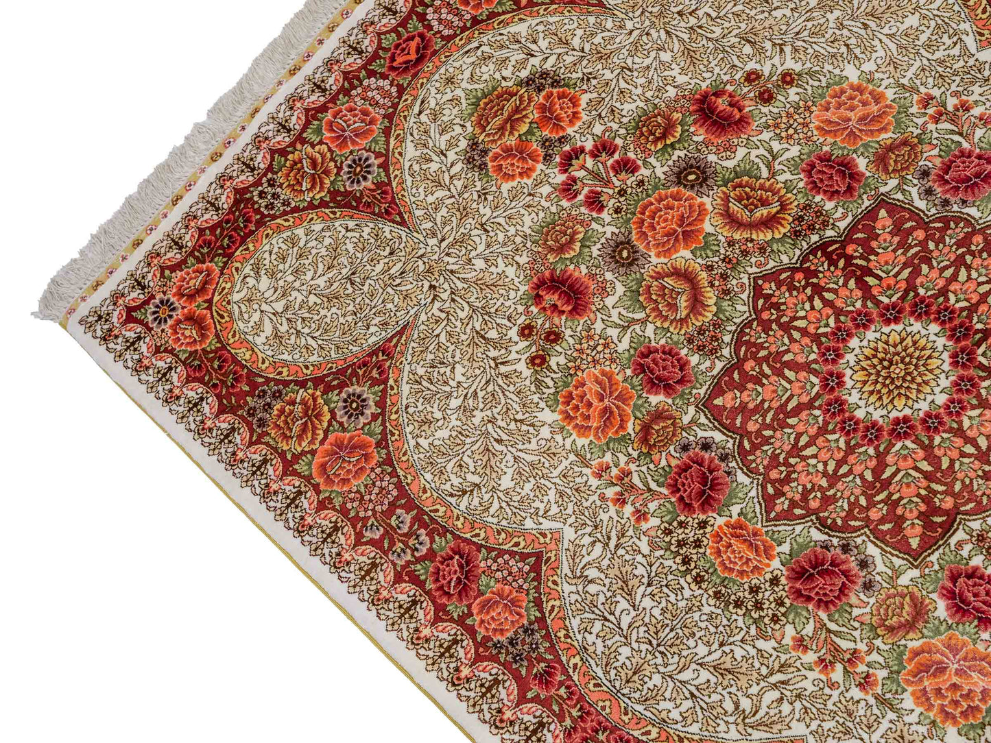 Sehr feiner, handgeknüpfter Khademi Hereke Orientteppich aus Seide, creme. 156x94 cm. Vertrieb durch Jupiter Intl.