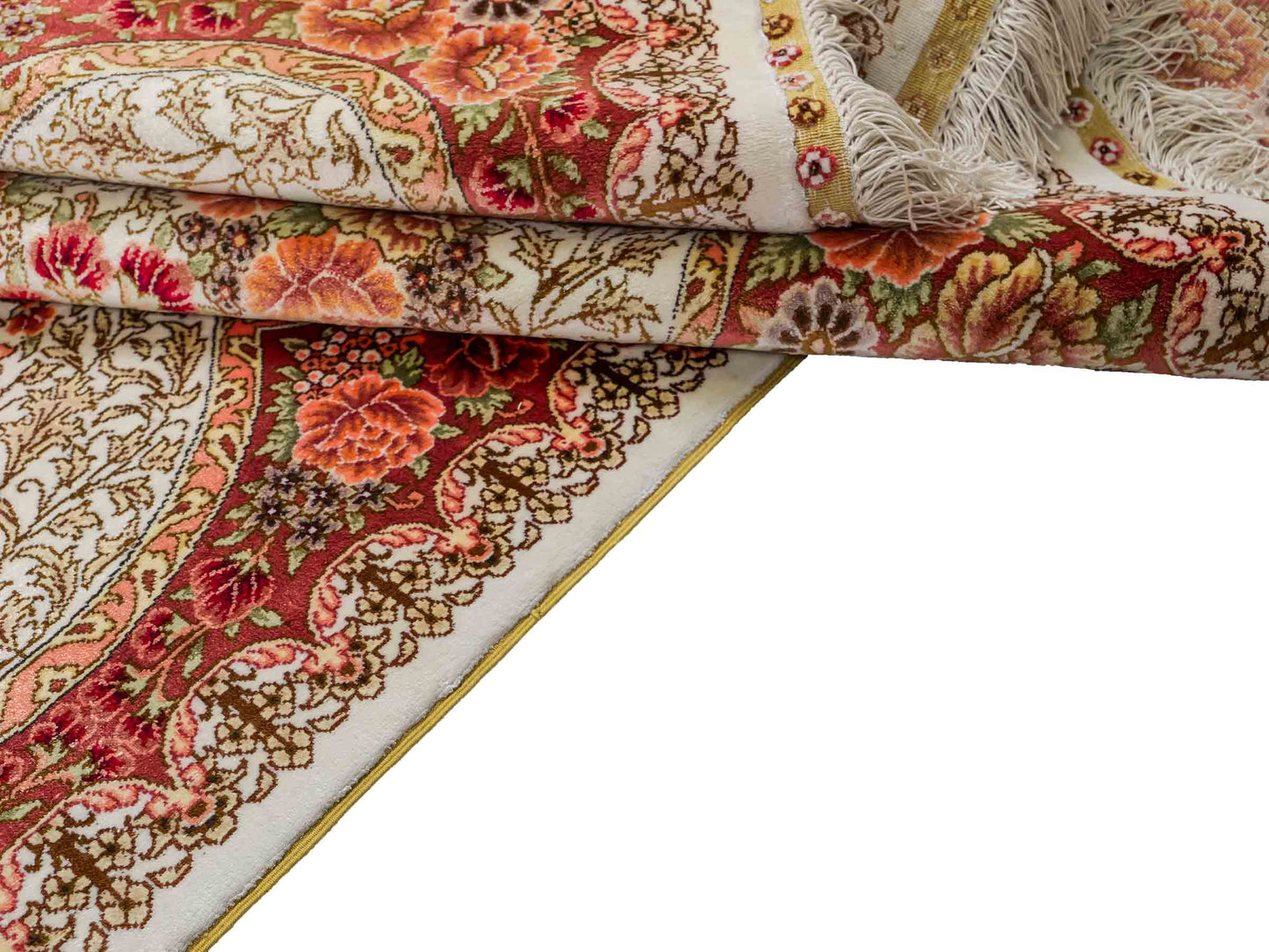 Sehr feiner, handgeknüpfter Khademi Hereke Orientteppich aus Seide, creme. 156x94 cm. Vertrieb durch Jupiter Intl.