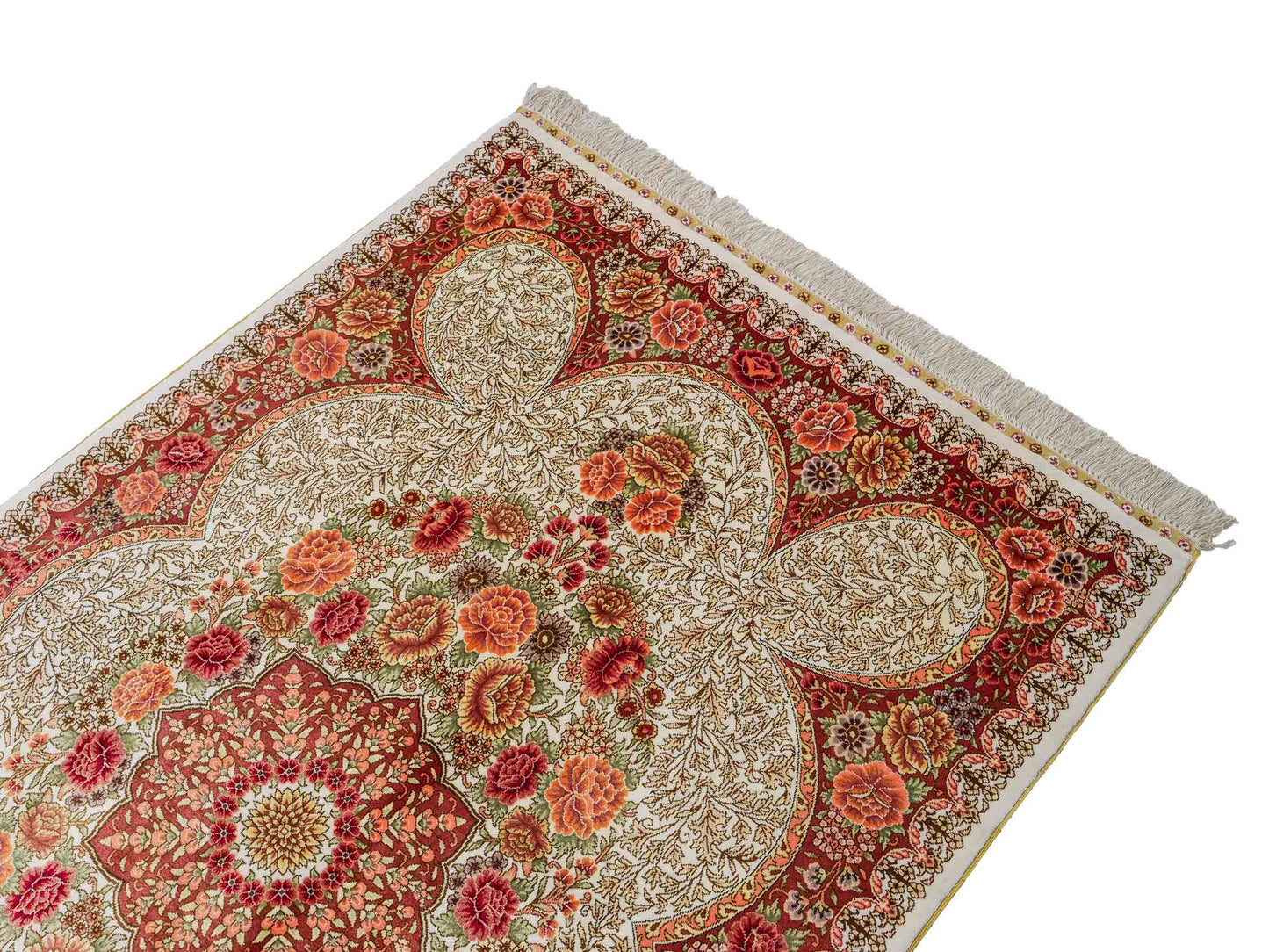 Sehr feiner, handgeknüpfter Khademi Hereke Orientteppich aus Seide, creme. 156x94 cm. Vertrieb durch Jupiter Intl.