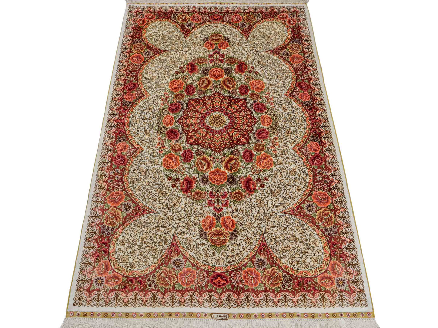 Sehr feiner, handgeknüpfter Khademi Hereke Orientteppich aus Seide, creme. 156x94 cm. Vertrieb durch Jupiter Intl.
