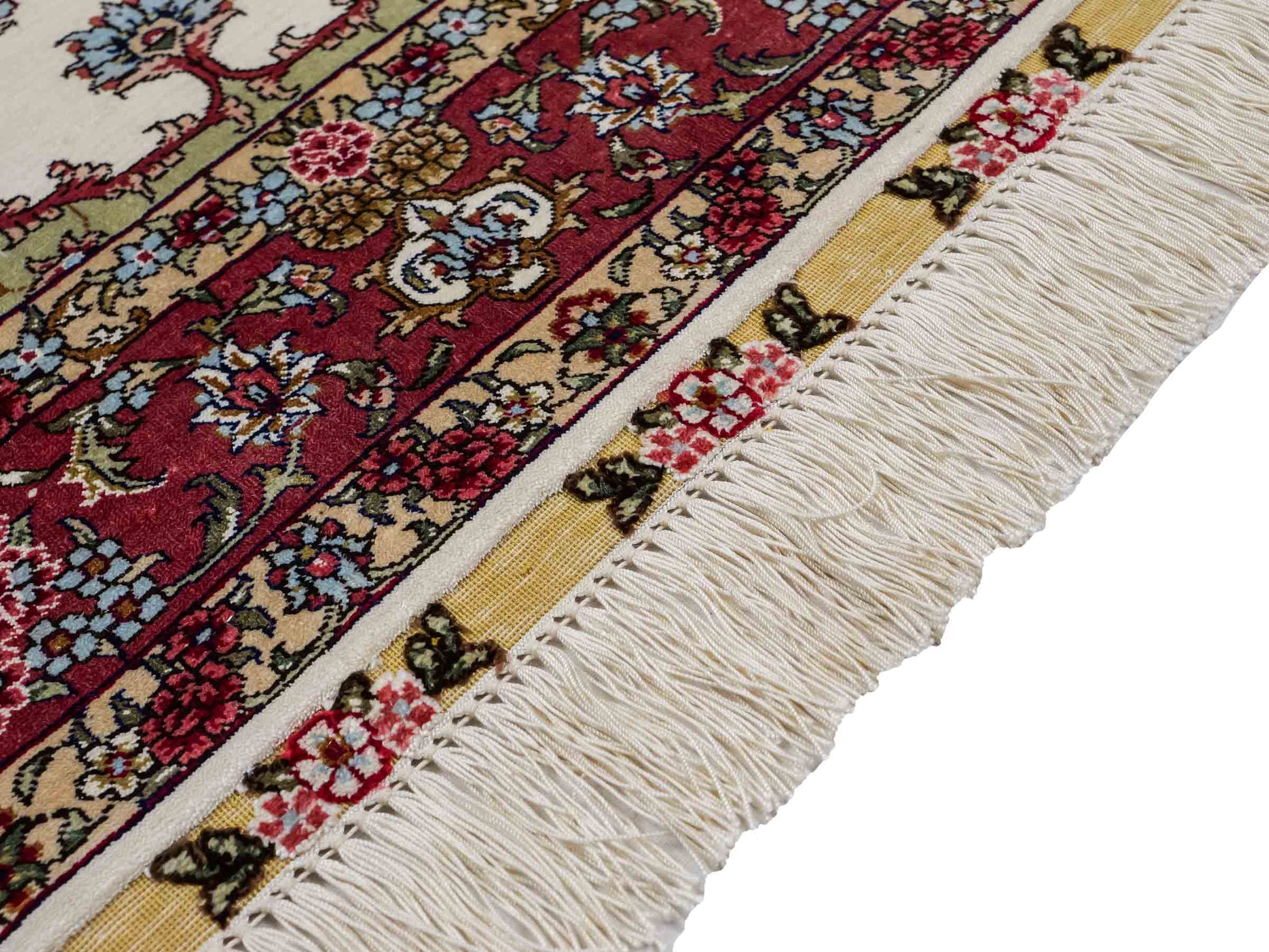 Sehr feiner, handgeknüpfter Khademi Orientteppich mit Hereke Design aus reiner Seide, weiß, creme, rosa. 156x94 cm. Vertrieb durch Jupiter Intl.