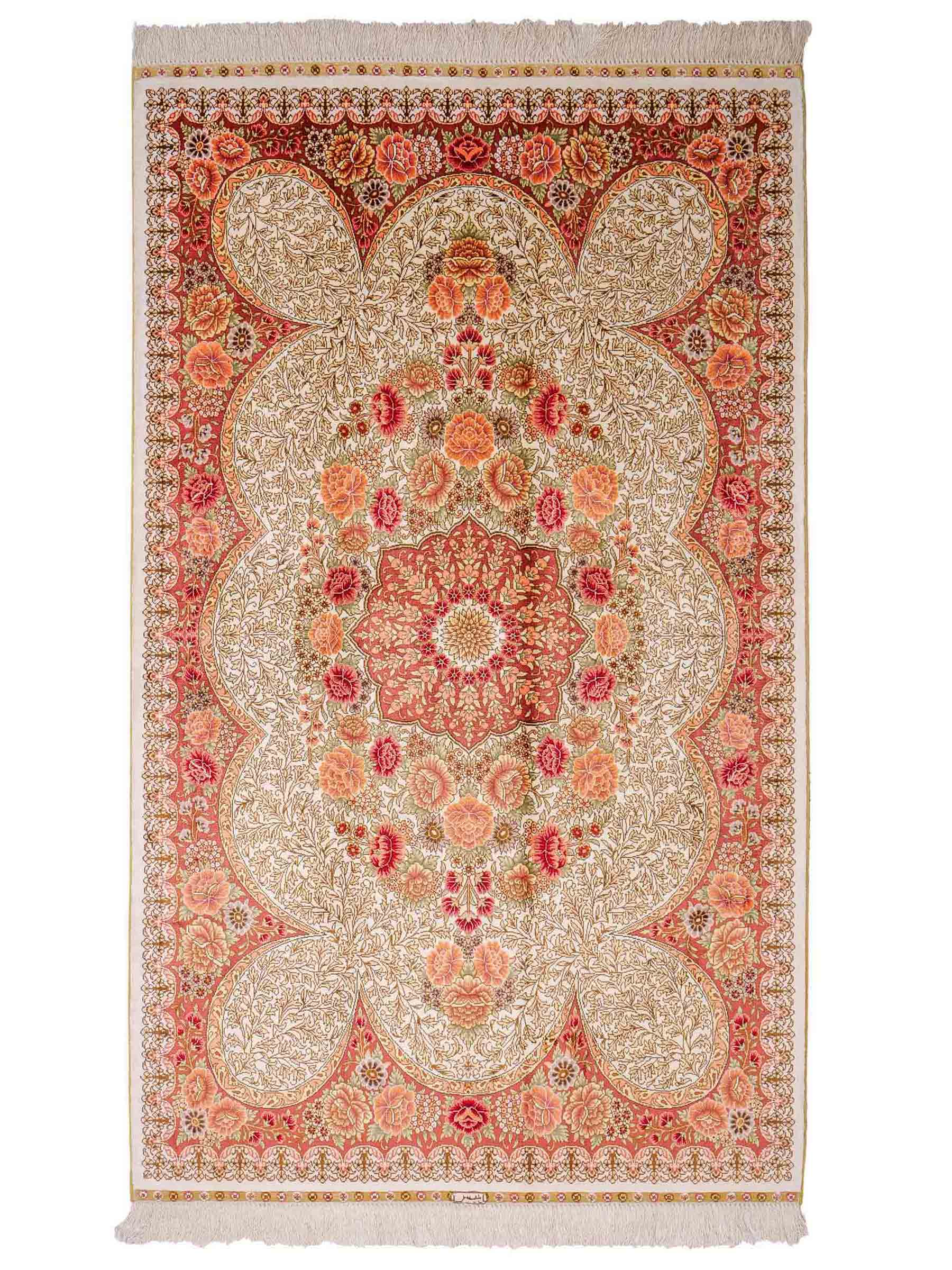 Sehr feiner, handgeknüpfter Khademi Hereke Orientteppich aus Seide, creme. 156x96 cm. Vertrieb durch Jupiter Intl.