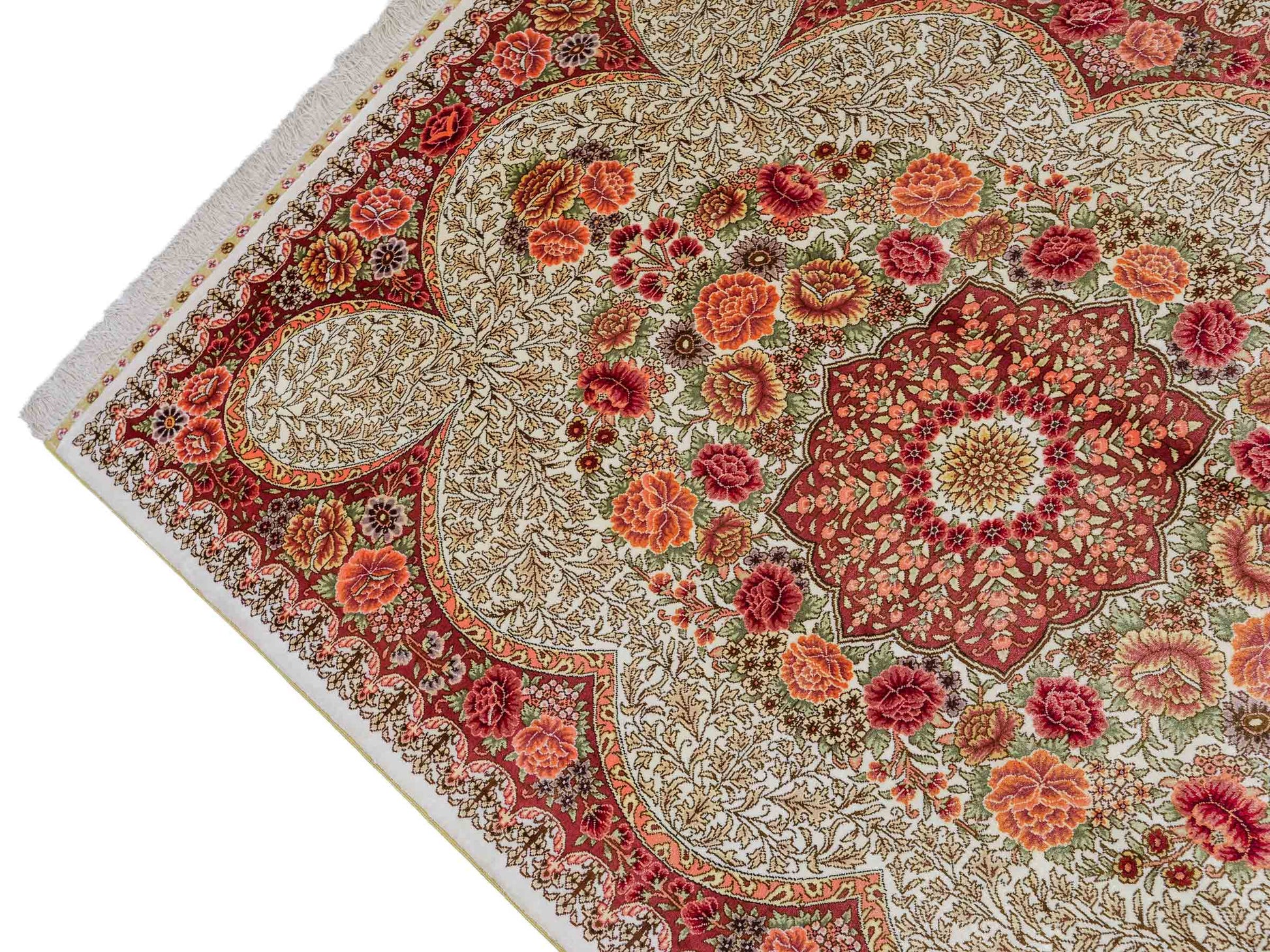 Sehr feiner, handgeknüpfter Khademi Hereke Orientteppich aus Seide, creme. 156x96 cm. Vertrieb durch Jupiter Intl.