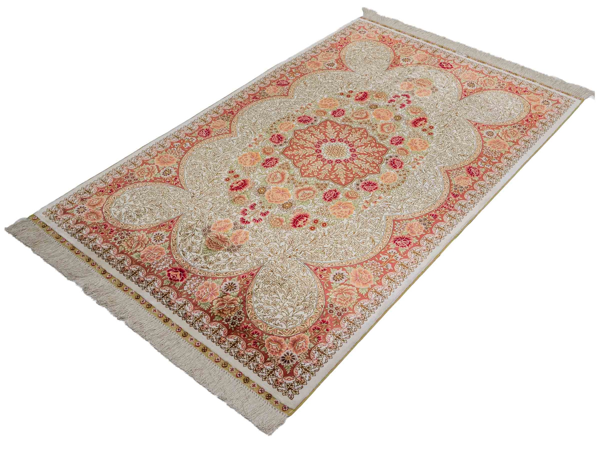 Sehr feiner, handgeknüpfter Khademi Hereke Orientteppich aus Seide, creme. 156x96 cm. Vertrieb durch Jupiter Intl.