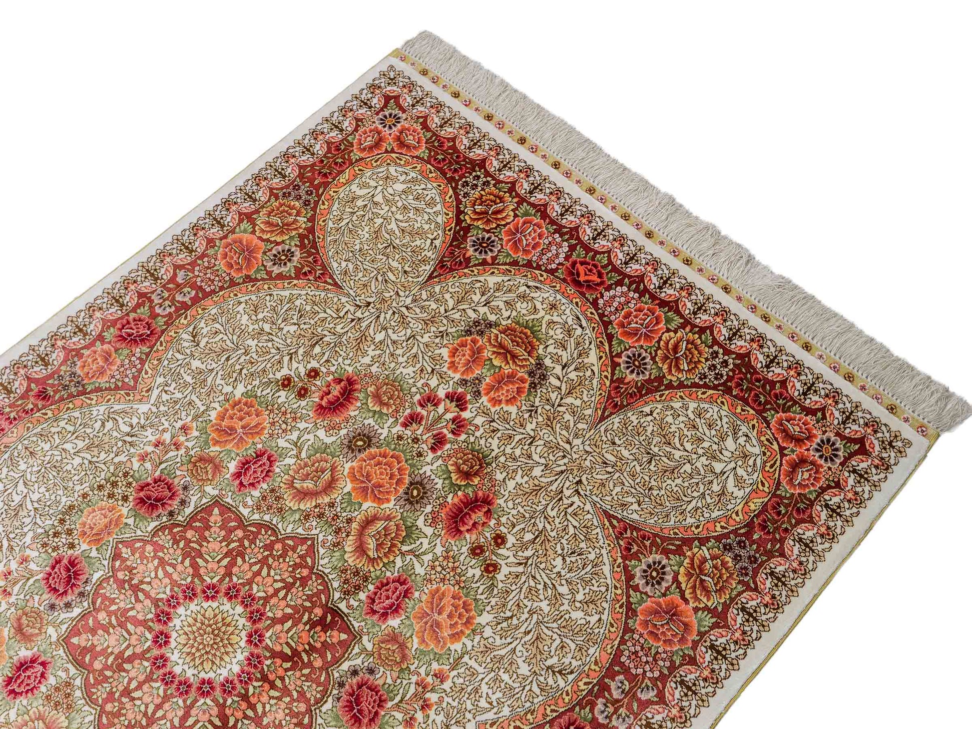 Sehr feiner, handgeknüpfter Khademi Hereke Orientteppich aus Seide, creme. 156x96 cm. Vertrieb durch Jupiter Intl.