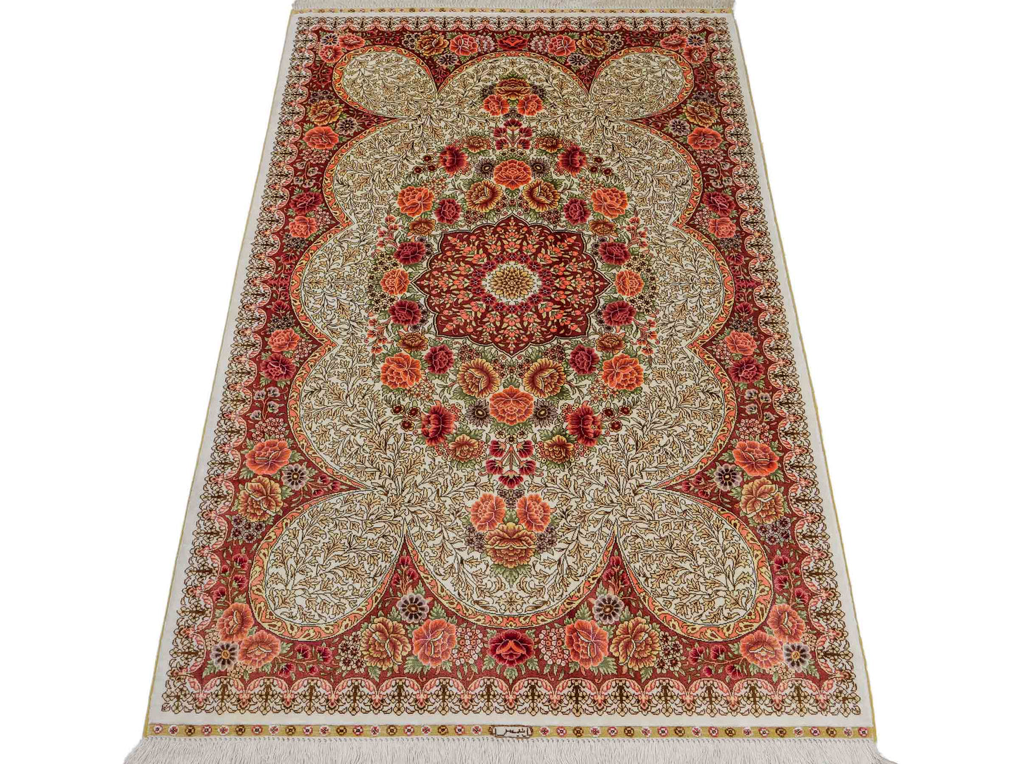 Sehr feiner, handgeknüpfter Khademi Hereke Orientteppich aus Seide, creme. 156x96 cm. Vertrieb durch Jupiter Intl.