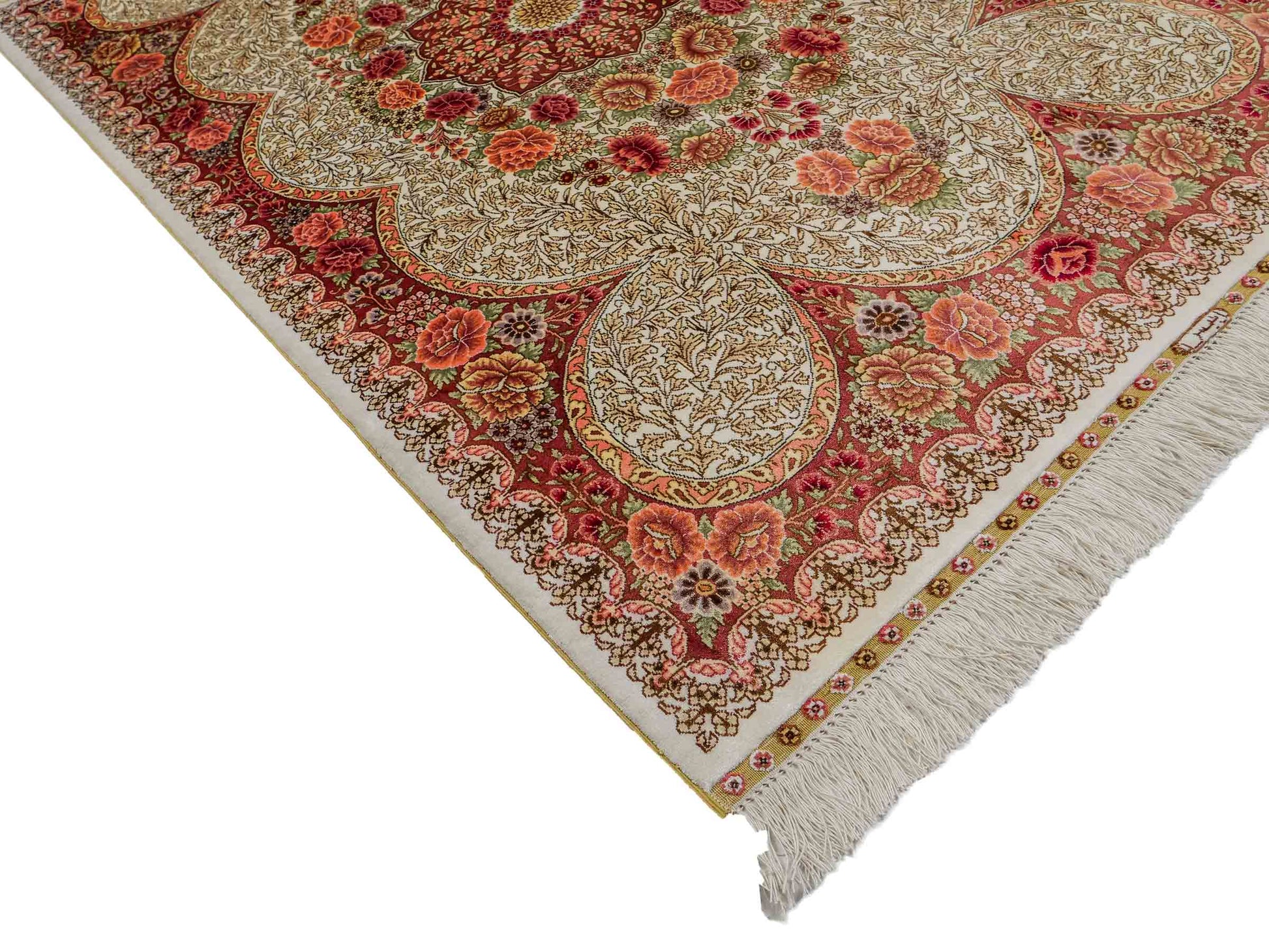Sehr feiner, handgeknüpfter Khademi Hereke Orientteppich aus Seide, creme. 156x96 cm. Vertrieb durch Jupiter Intl.