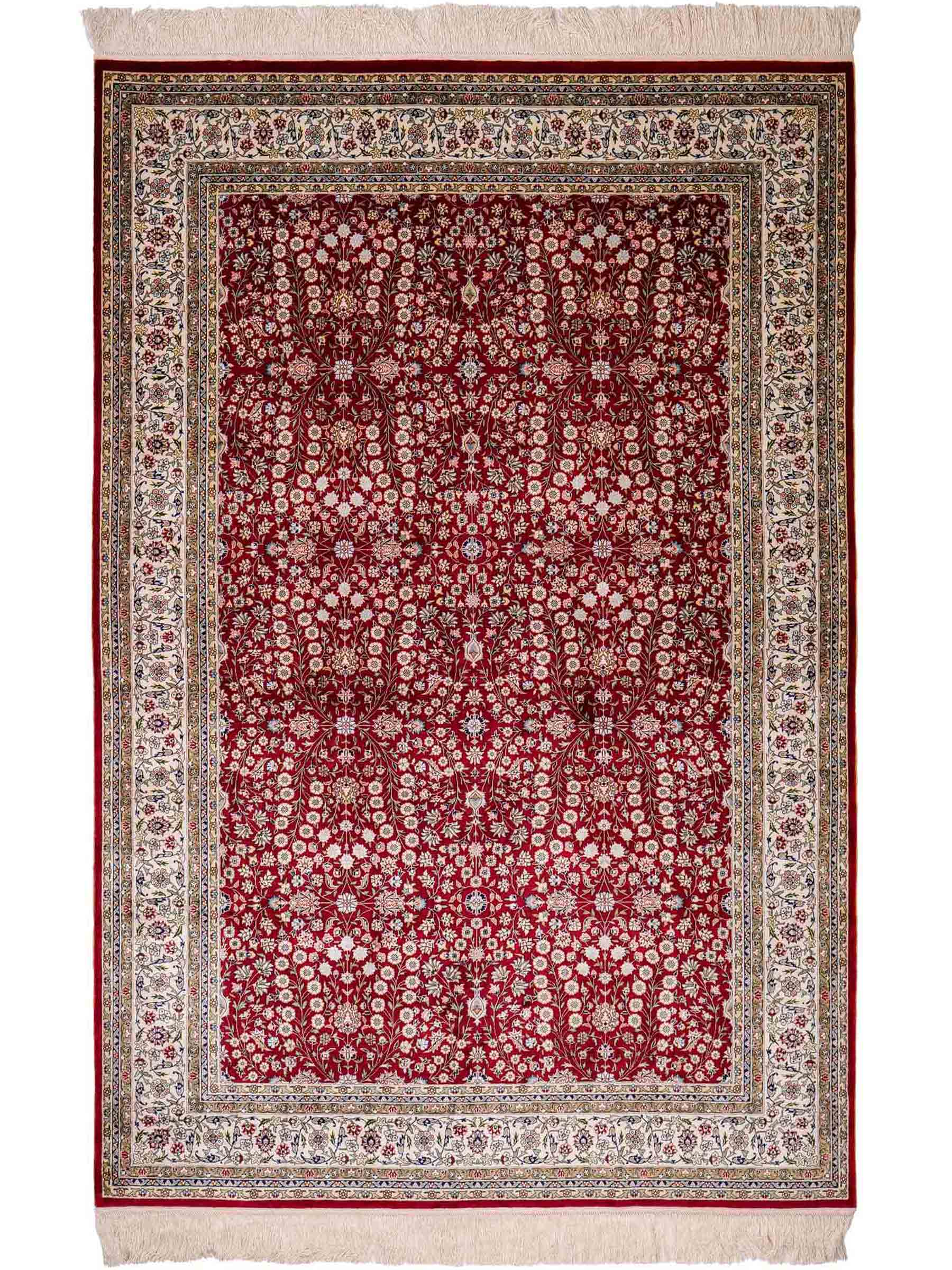 Sehr feiner, handgeknüpfter Khademi Orientteppich mit Hereke Design aus reiner Seide, rot, creme. 184x123 cm. Vertrieb durch Jupiter Intl.