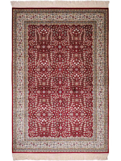 Sehr feiner, handgeknüpfter Khademi Orientteppich mit Hereke Design aus reiner Seide, rot, creme. 184x123 cm. Vertrieb durch Jupiter Intl.