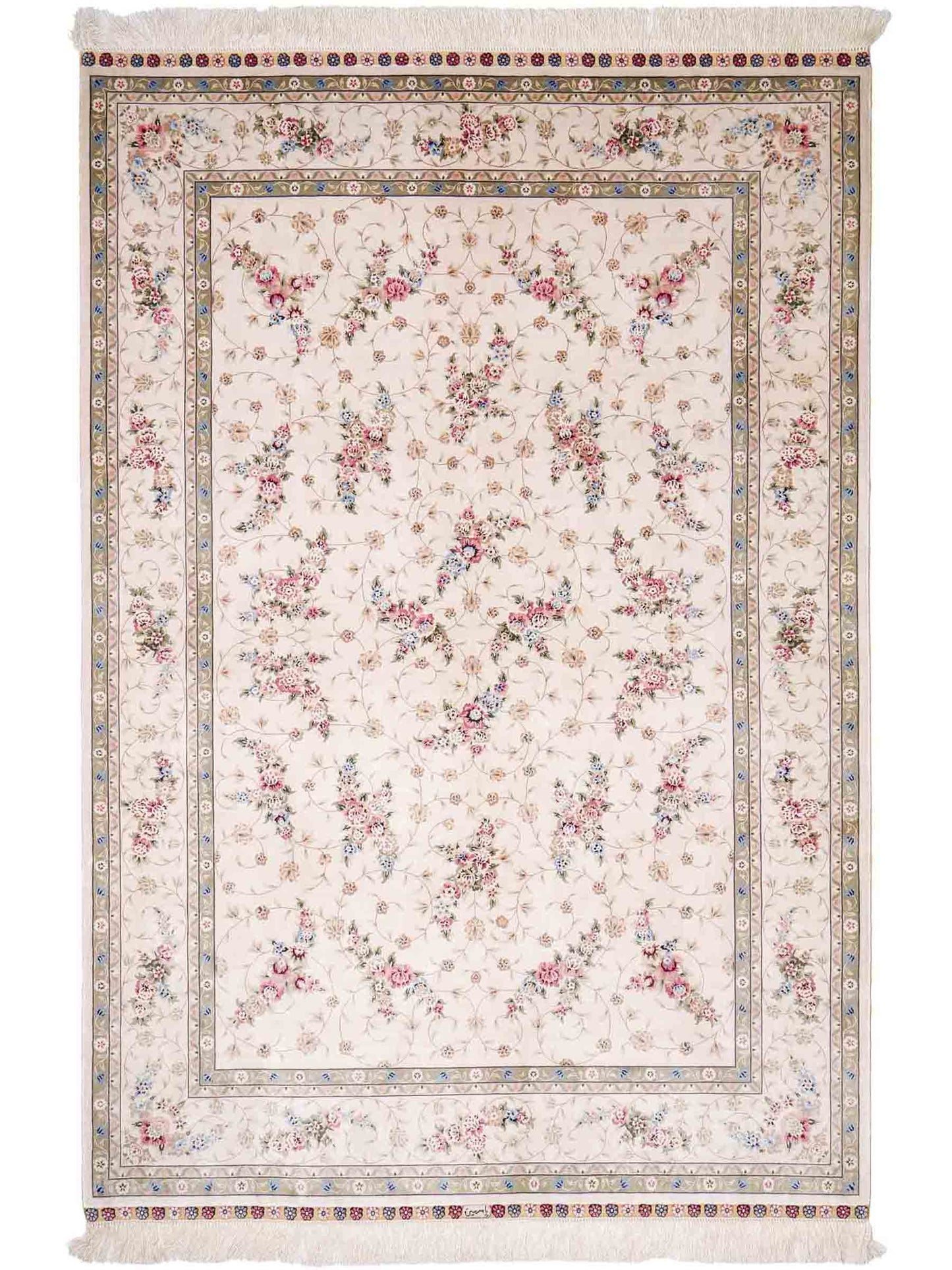 Sehr feiner, handgeknüpfter Khademi Orientteppich mit Hereke Design aus reiner Seide, creme, weiß. 185x124 cm. Vertrieb durch Jupiter Intl.
