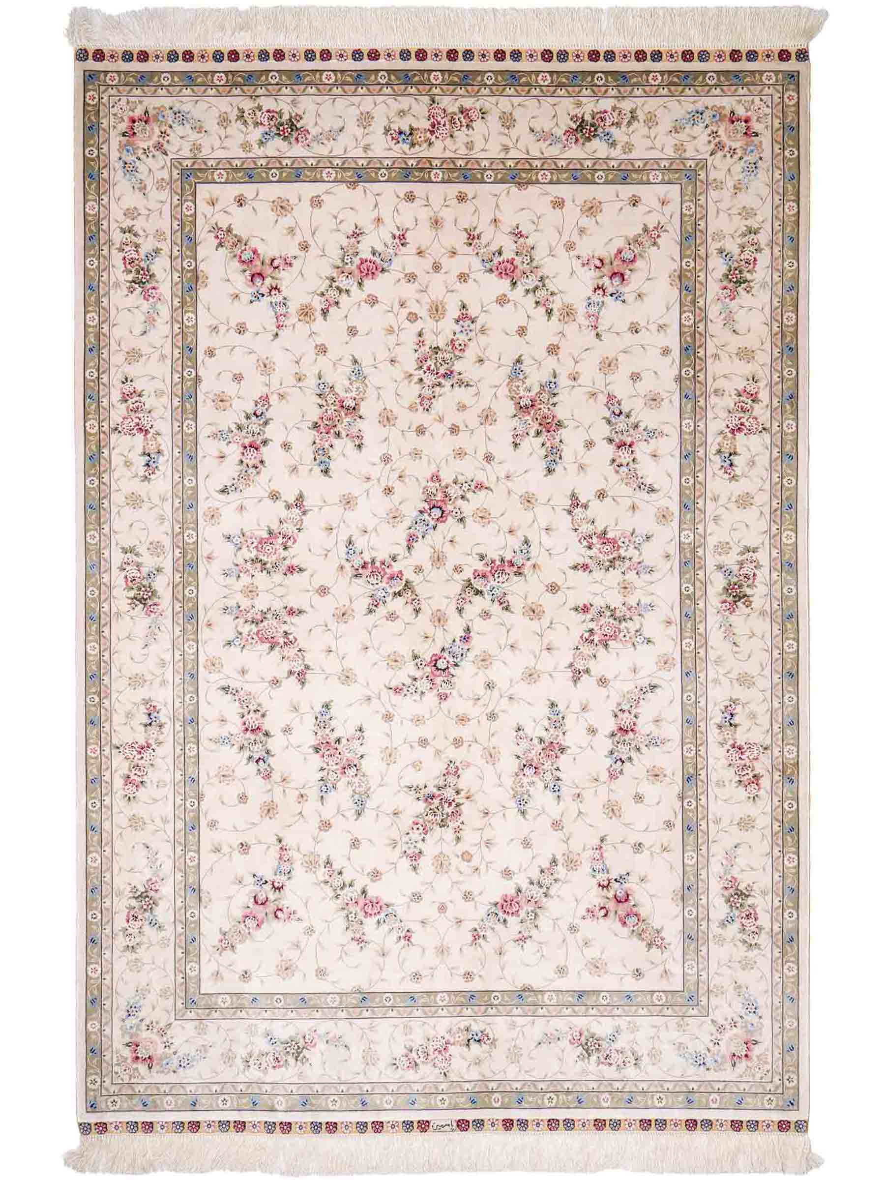 Sehr feiner, handgeknüpfter Khademi Orientteppich mit Hereke Design aus reiner Seide, creme, weiß. 185x124 cm. Vertrieb durch Jupiter Intl.