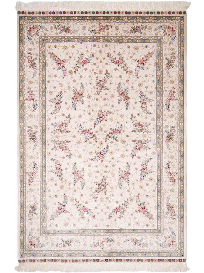 Sehr feiner, handgeknüpfter Khademi Orientteppich mit Hereke Design aus reiner Seide, creme, weiß. 185x124 cm. Vertrieb durch Jupiter Intl.