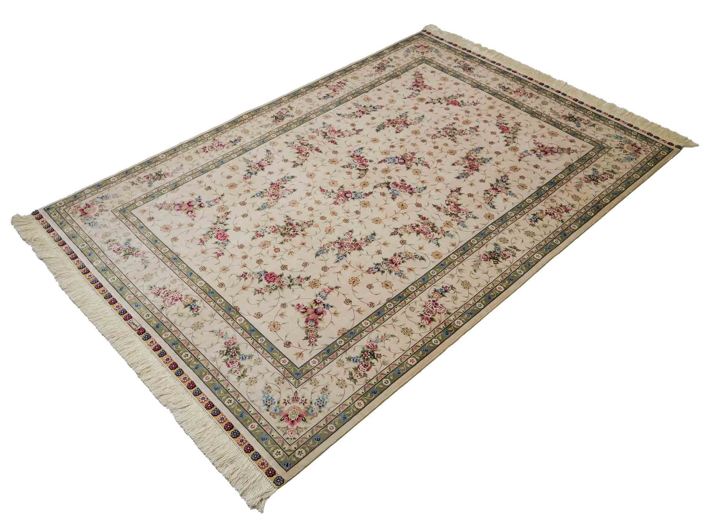 Sehr feiner, handgeknüpfter Khademi Orientteppich mit Hereke Design aus reiner Seide, creme, weiß. 185x124 cm. Vertrieb durch Jupiter Intl.