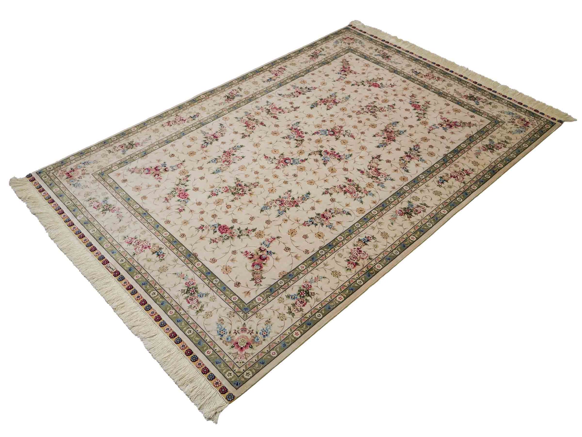 Sehr feiner, handgeknüpfter Khademi Orientteppich mit Hereke Design aus reiner Seide, creme, weiß. 185x124 cm. Vertrieb durch Jupiter Intl.