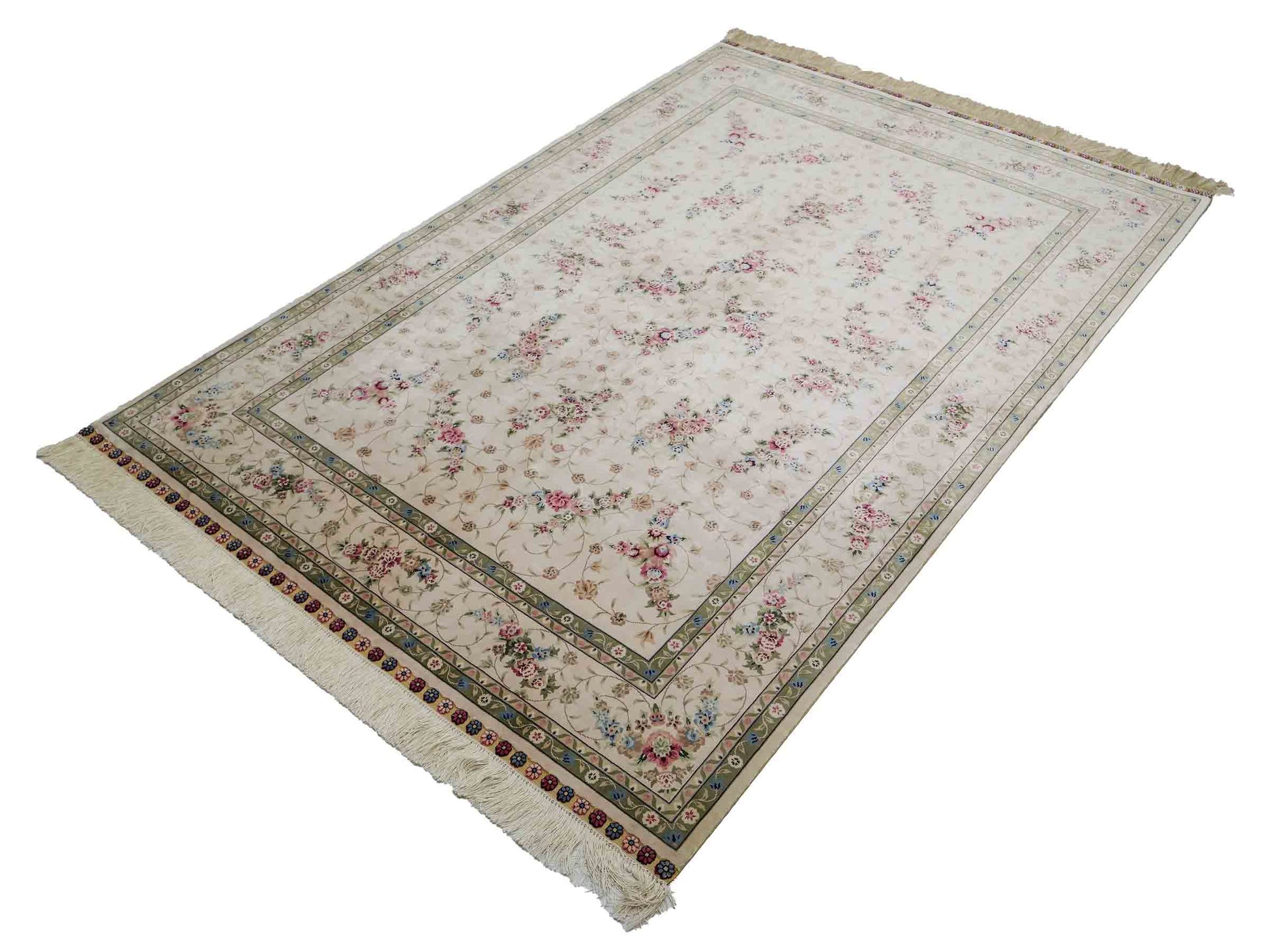 Sehr feiner, handgeknüpfter Khademi Orientteppich mit Hereke Design aus reiner Seide, creme, weiß. 185x124 cm. Vertrieb durch Jupiter Intl.