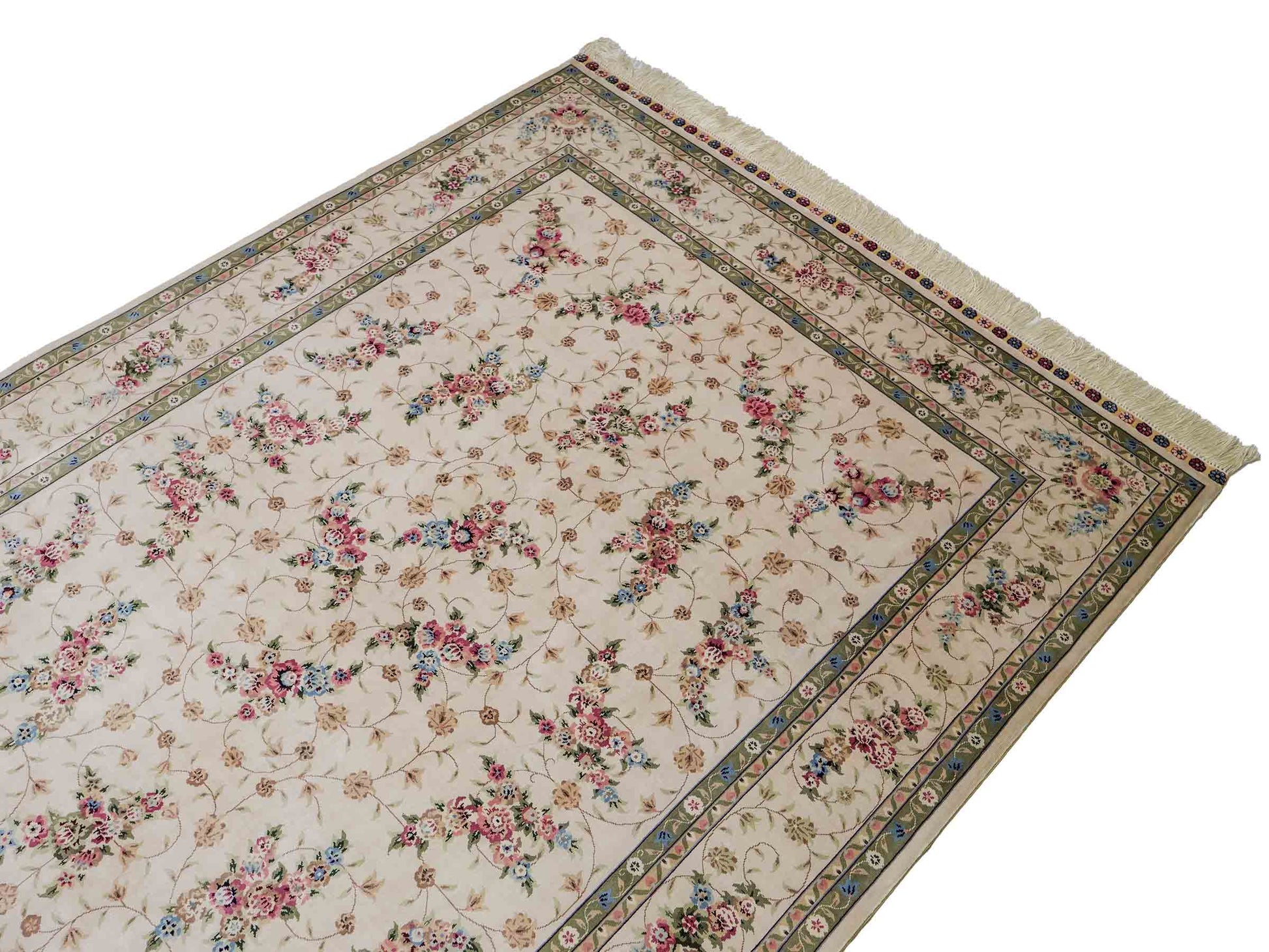 Sehr feiner, handgeknüpfter Khademi Orientteppich mit Hereke Design aus reiner Seide, creme, weiß. 185x124 cm. Vertrieb durch Jupiter Intl.