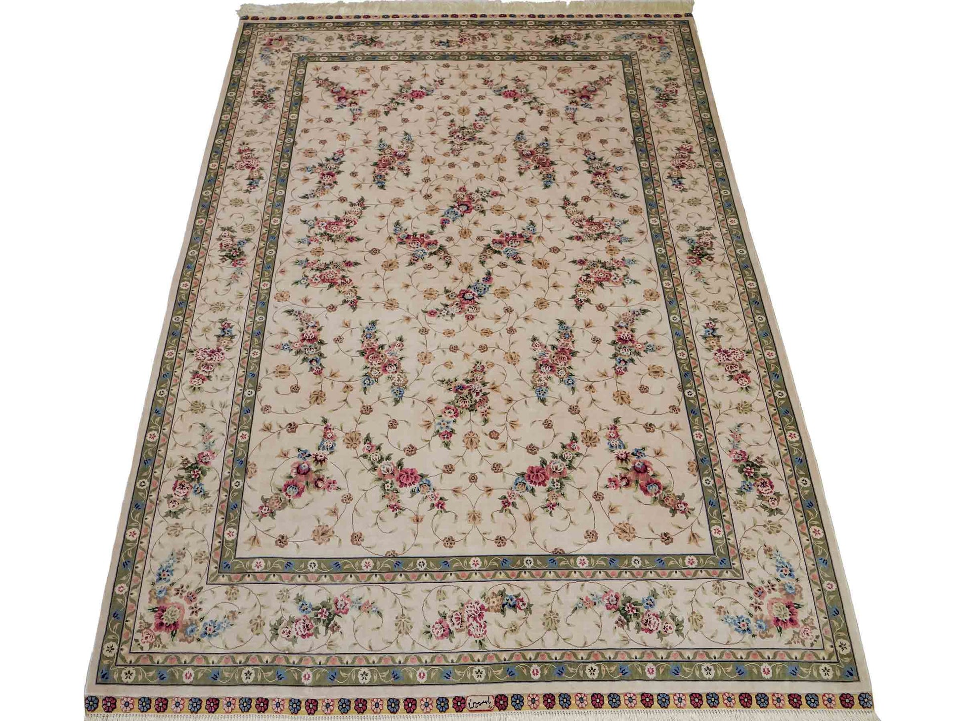 Sehr feiner, handgeknüpfter Khademi Orientteppich mit Hereke Design aus reiner Seide, creme, weiß. 185x124 cm. Vertrieb durch Jupiter Intl.