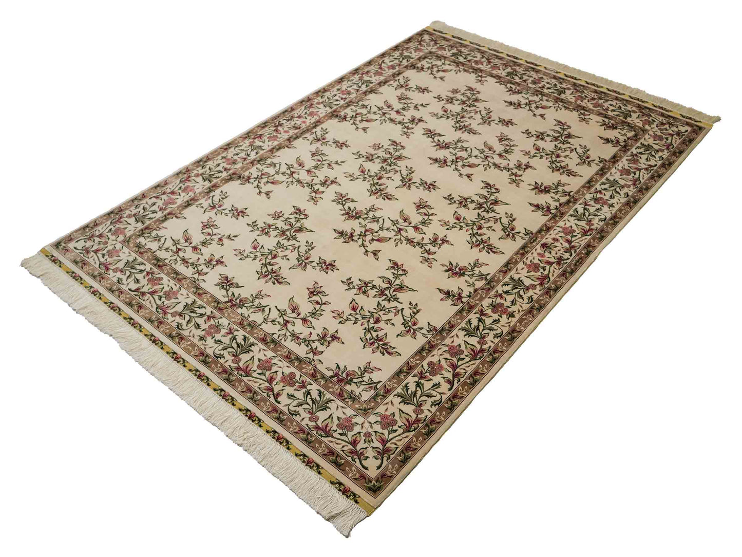Sehr feiner, handgeknüpfter Khademi Orientteppiche mit Hereke Design aus reiner Seide, creme, weiß. 186x124 cm. Vertrieb durch Jupiter Intl.