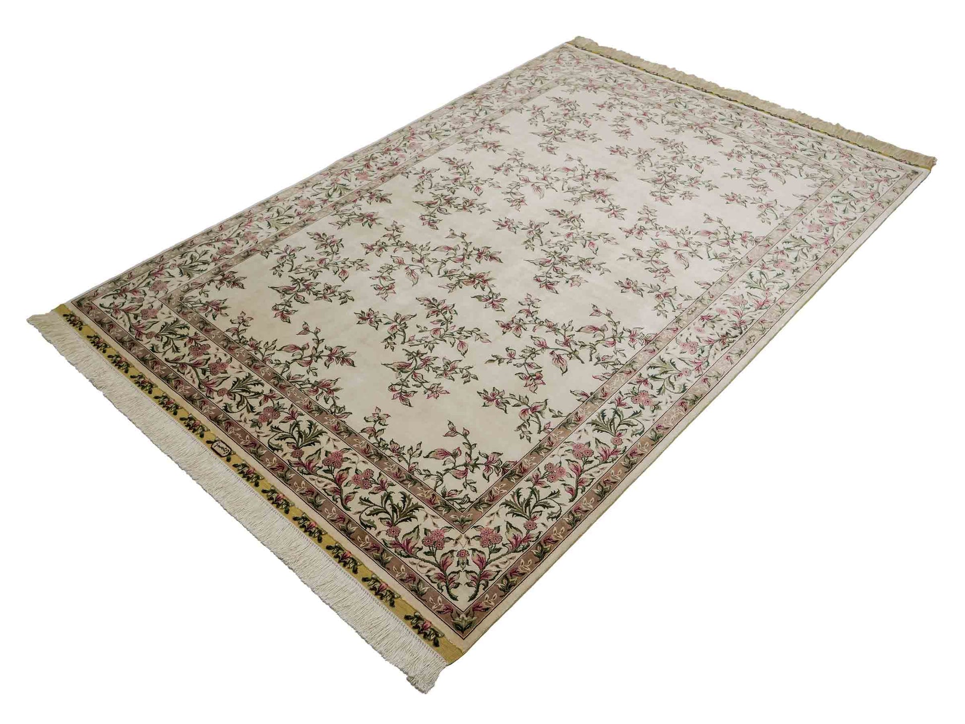 Sehr feiner, handgeknüpfter Khademi Orientteppiche mit Hereke Design aus reiner Seide, creme, weiß. 186x124 cm. Vertrieb durch Jupiter Intl.