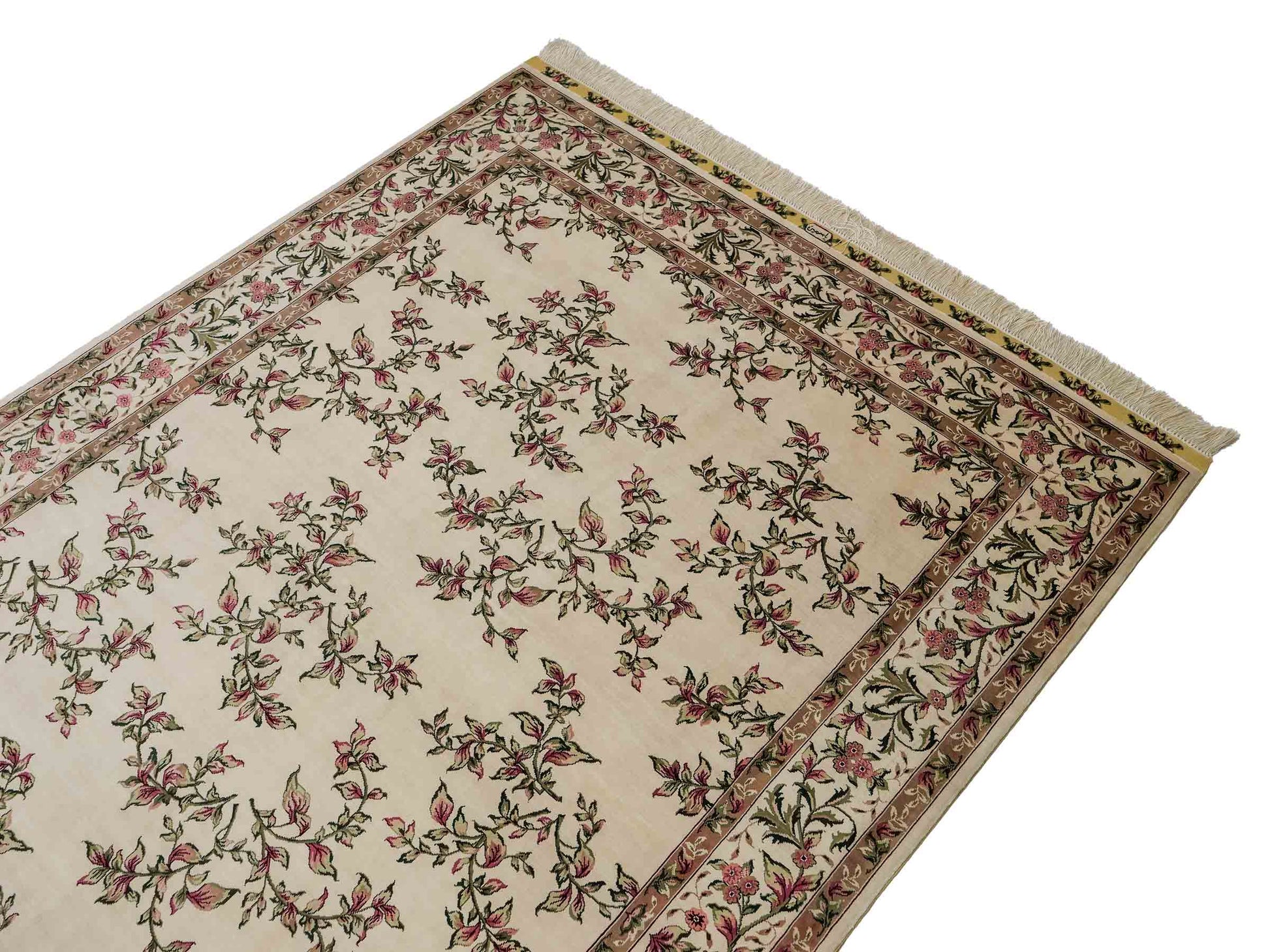 Sehr feiner, handgeknüpfter Khademi Orientteppiche mit Hereke Design aus reiner Seide, creme, weiß. 186x124 cm. Vertrieb durch Jupiter Intl.