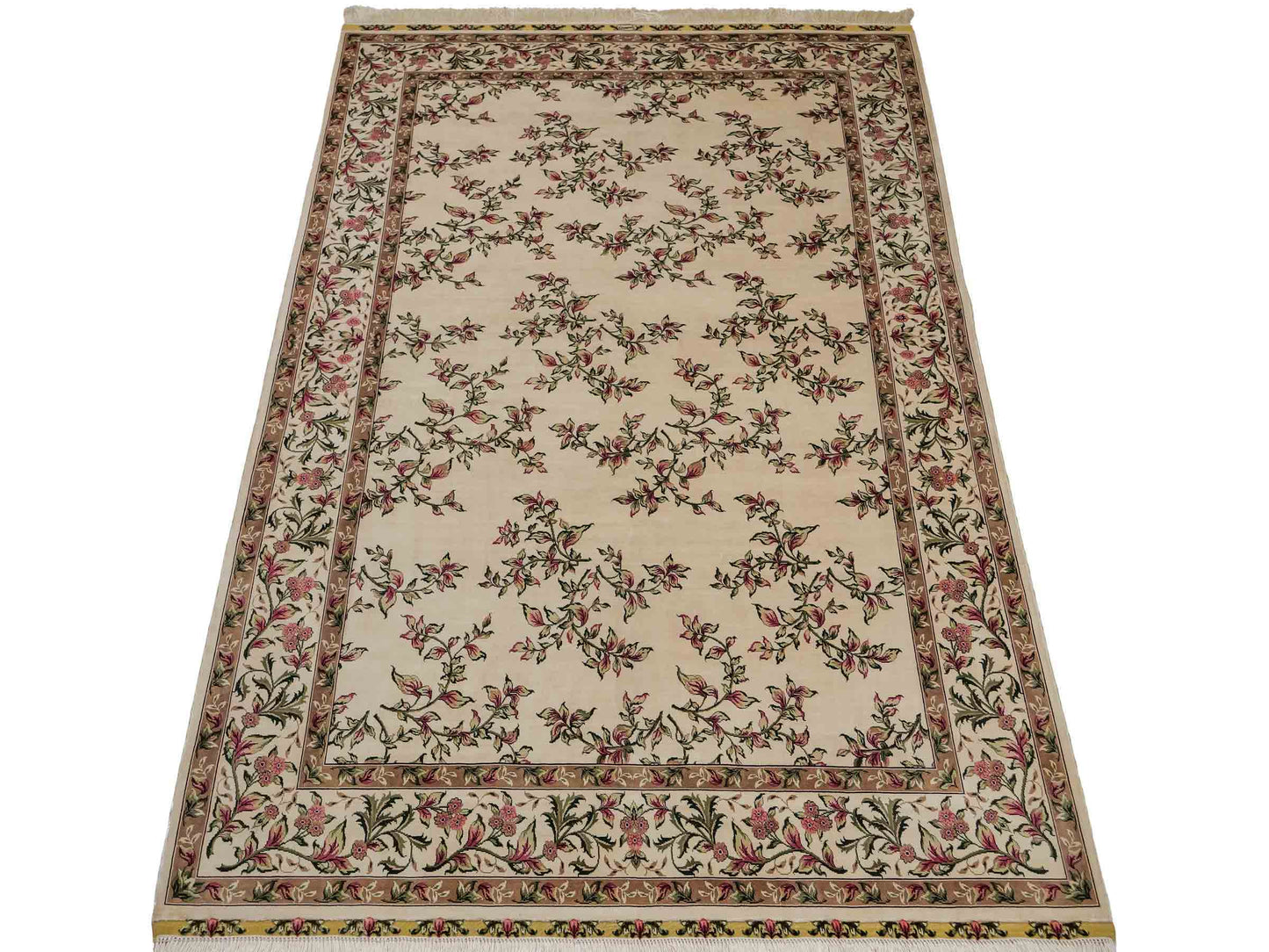 Sehr feiner, handgeknüpfter Khademi Orientteppiche mit Hereke Design aus reiner Seide, creme, weiß. 186x124 cm. Vertrieb durch Jupiter Intl.