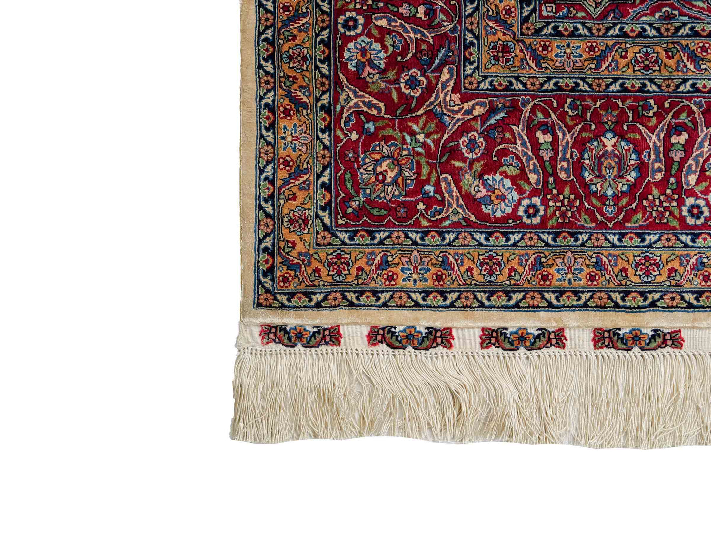 Sehr feiner, handgeknüpfter Khademi Orientteppich mit Hereke Design aus reiner Seide, rot, creme. 189x124 cm. Vertrieb durch Jupiter Intl.