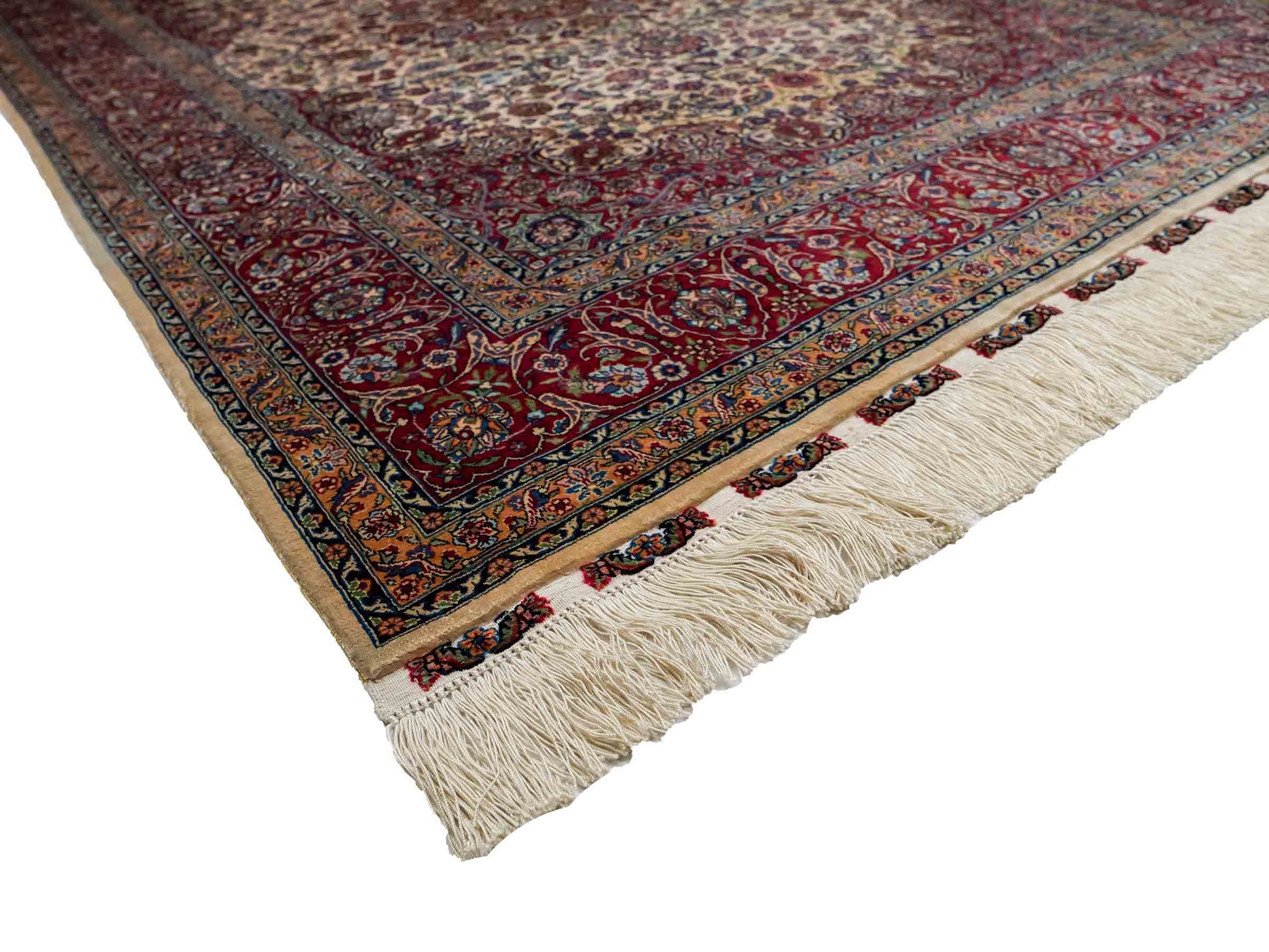 Sehr feiner, handgeknüpfter Khademi Orientteppich mit Hereke Design aus reiner Seide, rot, creme. 189x124 cm. Vertrieb durch Jupiter Intl.
