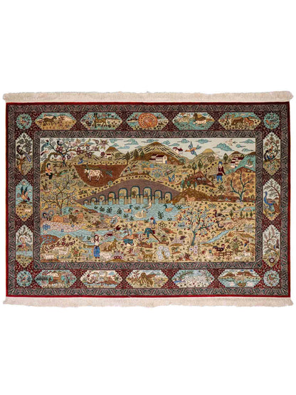 Sehr feiner, handgeknüpfter Khademi Orientteppich mit Hereke Design aus reiner Seide, rot, multicolor. 189x124 cm. Vertrieb durch Jupiter Intl.