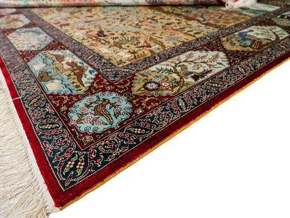 Sehr feiner, handgeknüpfter Khademi Orientteppich mit Hereke Design aus reiner Seide, rot, multicolor. 189x124 cm. Vertrieb durch Jupiter Intl.