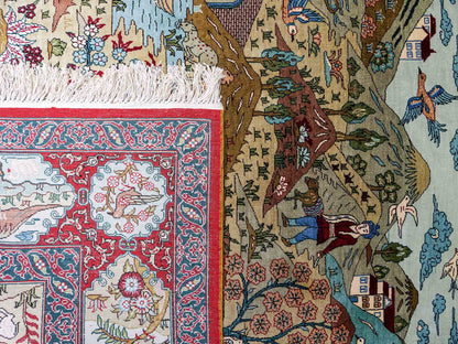 Sehr feiner, handgeknüpfter Khademi Orientteppich mit Hereke Design aus reiner Seide, rot, multicolor. 189x124 cm. Vertrieb durch Jupiter Intl.