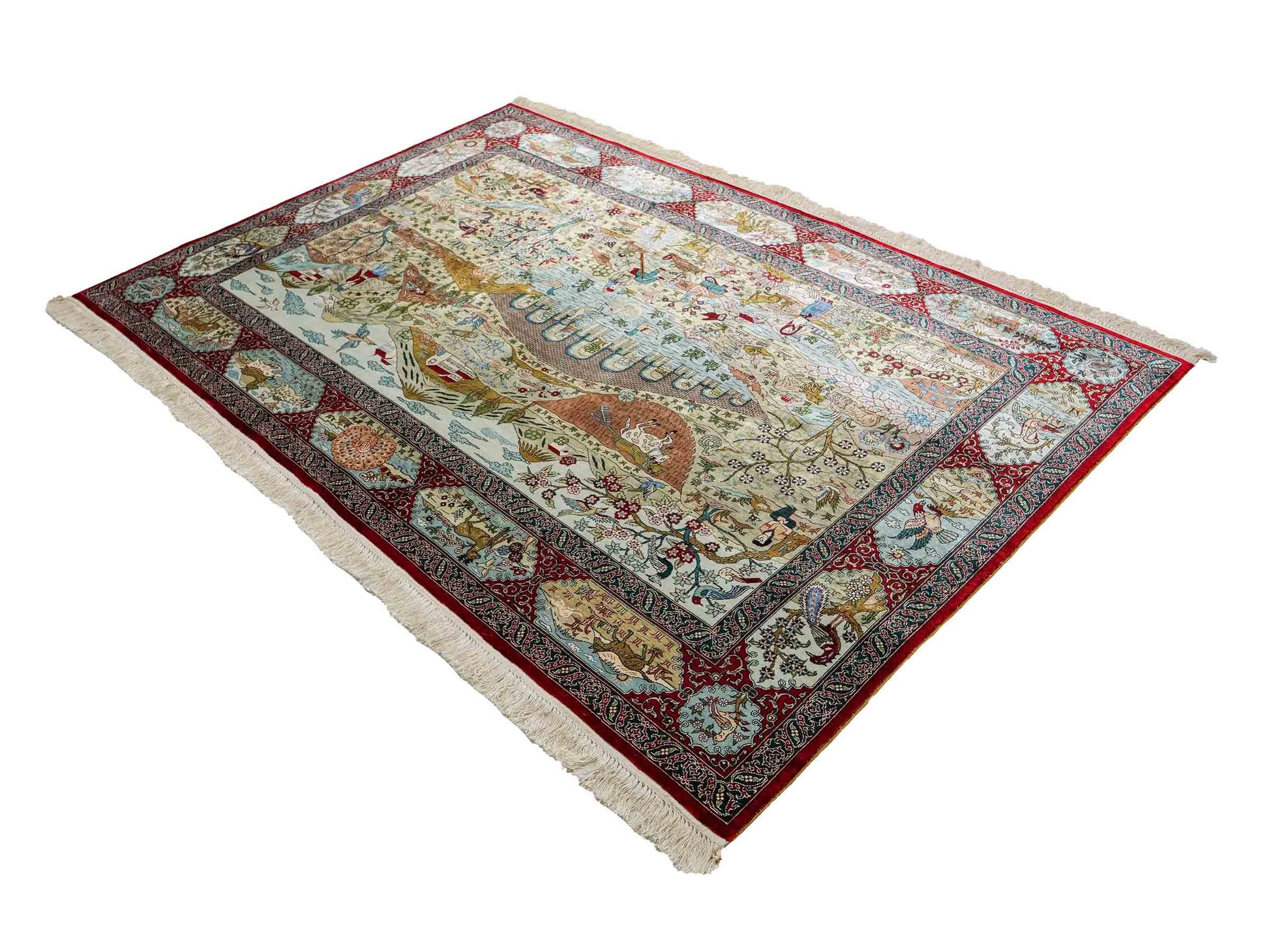 Sehr feiner, handgeknüpfter Khademi Orientteppich mit Hereke Design aus reiner Seide, rot, multicolor. 189x124 cm. Vertrieb durch Jupiter Intl.