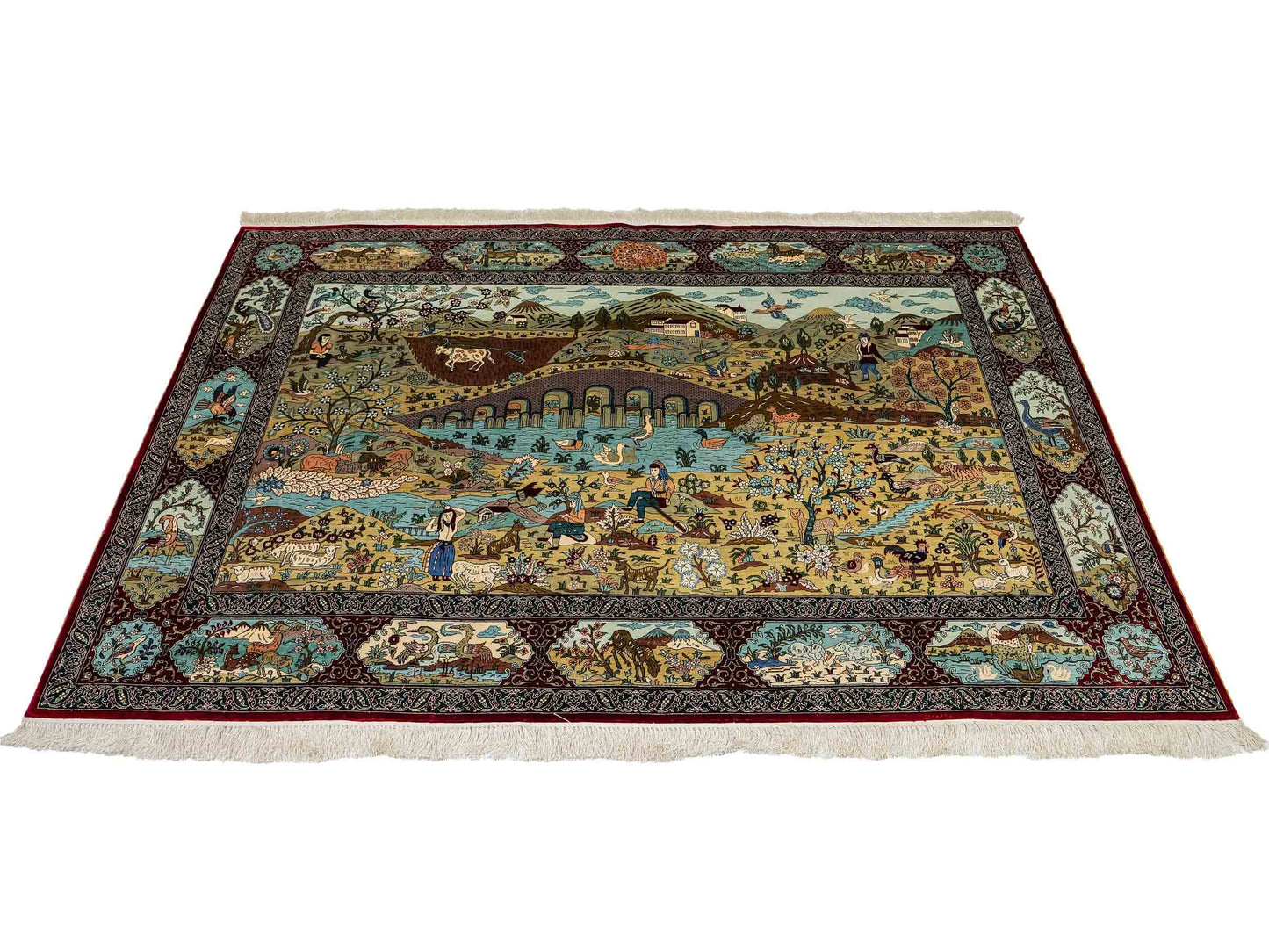 Sehr feiner, handgeknüpfter Khademi Orientteppich mit Hereke Design aus reiner Seide, rot, multicolor. 189x124 cm. Vertrieb durch Jupiter Intl.