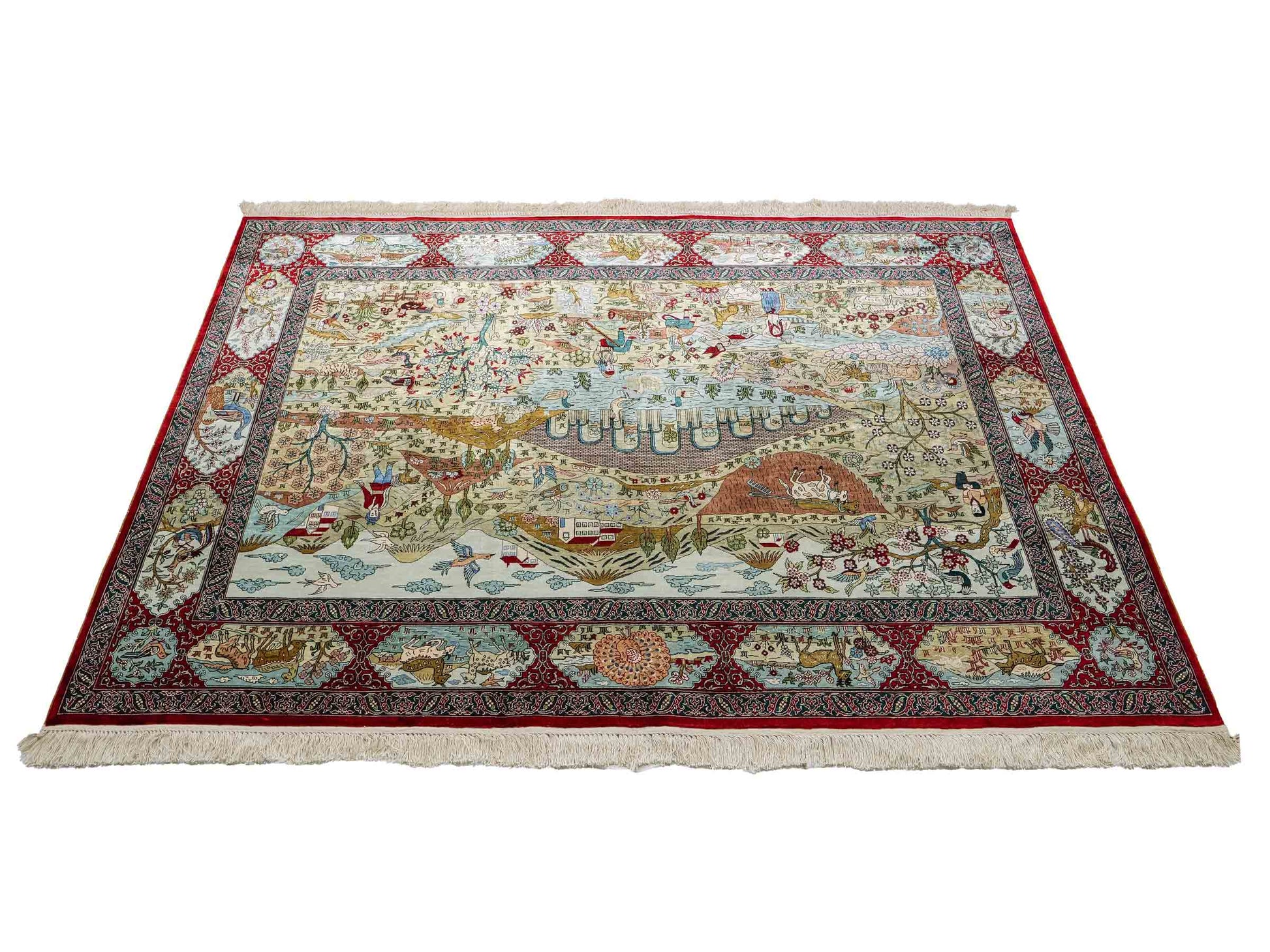 Sehr feiner, handgeknüpfter Khademi Orientteppich mit Hereke Design aus reiner Seide, rot, multicolor. 189x124 cm. Vertrieb durch Jupiter Intl.