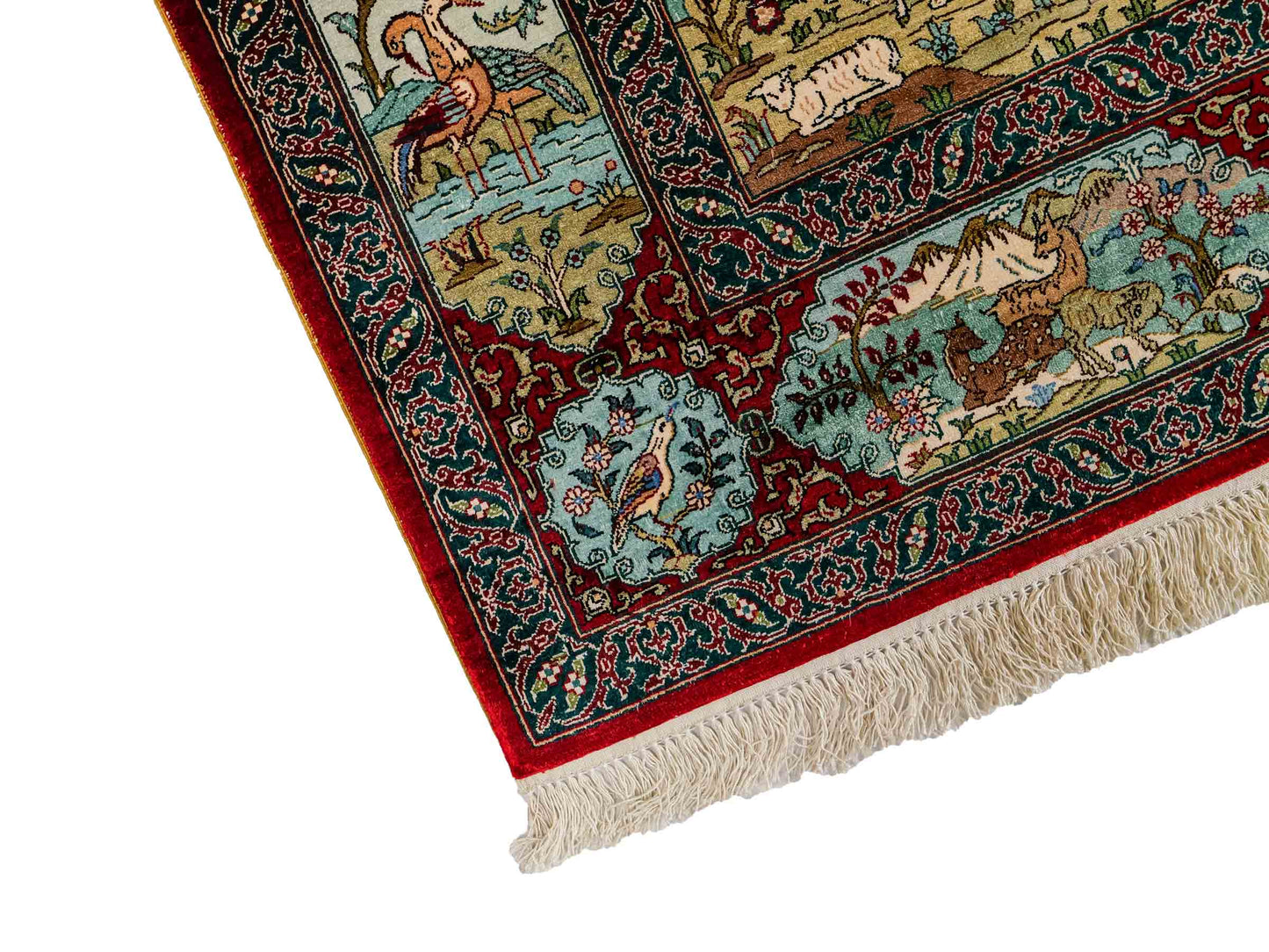 Sehr feiner, handgeknüpfter Khademi Orientteppich mit Hereke Design aus reiner Seide, rot, multicolor. 189x124 cm. Vertrieb durch Jupiter Intl.