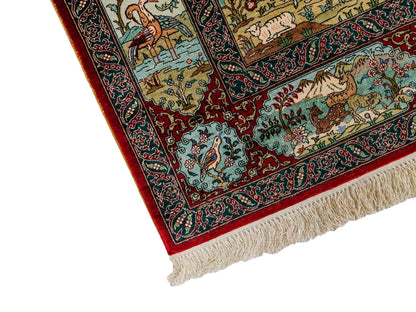 Sehr feiner, handgeknüpfter Khademi Orientteppich mit Hereke Design aus reiner Seide, rot, multicolor. 189x124 cm. Vertrieb durch Jupiter Intl.