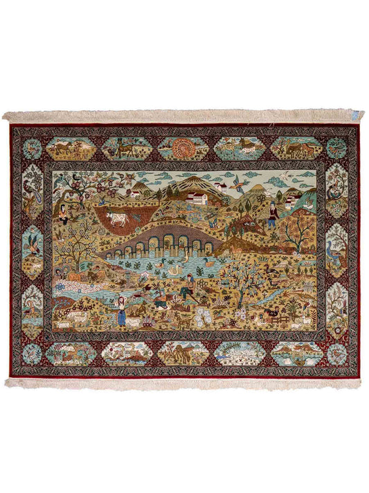 Sehr feiner, handgeknüpfter Khademi Orientteppich mit Hereke Design aus reiner Seide, rot, multicolor. 190x124 cm. Vertrieb durch Jupiter Intl.