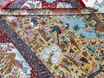 Sehr feiner, handgeknüpfter Khademi Orientteppich mit Hereke Design aus reiner Seide, rot, multicolor. 190x124 cm. Vertrieb durch Jupiter Intl.