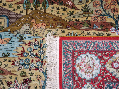 Sehr feiner, handgeknüpfter Khademi Orientteppich mit Hereke Design aus reiner Seide, rot, multicolor. 190x124 cm. Vertrieb durch Jupiter Intl.
