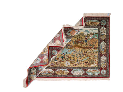 Sehr feiner, handgeknüpfter Khademi Orientteppich mit Hereke Design aus reiner Seide, rot, multicolor. 190x124 cm. Vertrieb durch Jupiter Intl.